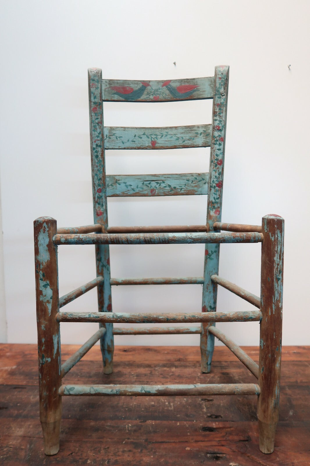 Vintage Ladder Back Dining Wooden Chair Farmhouse Rustic Hand Painted H 34.5"