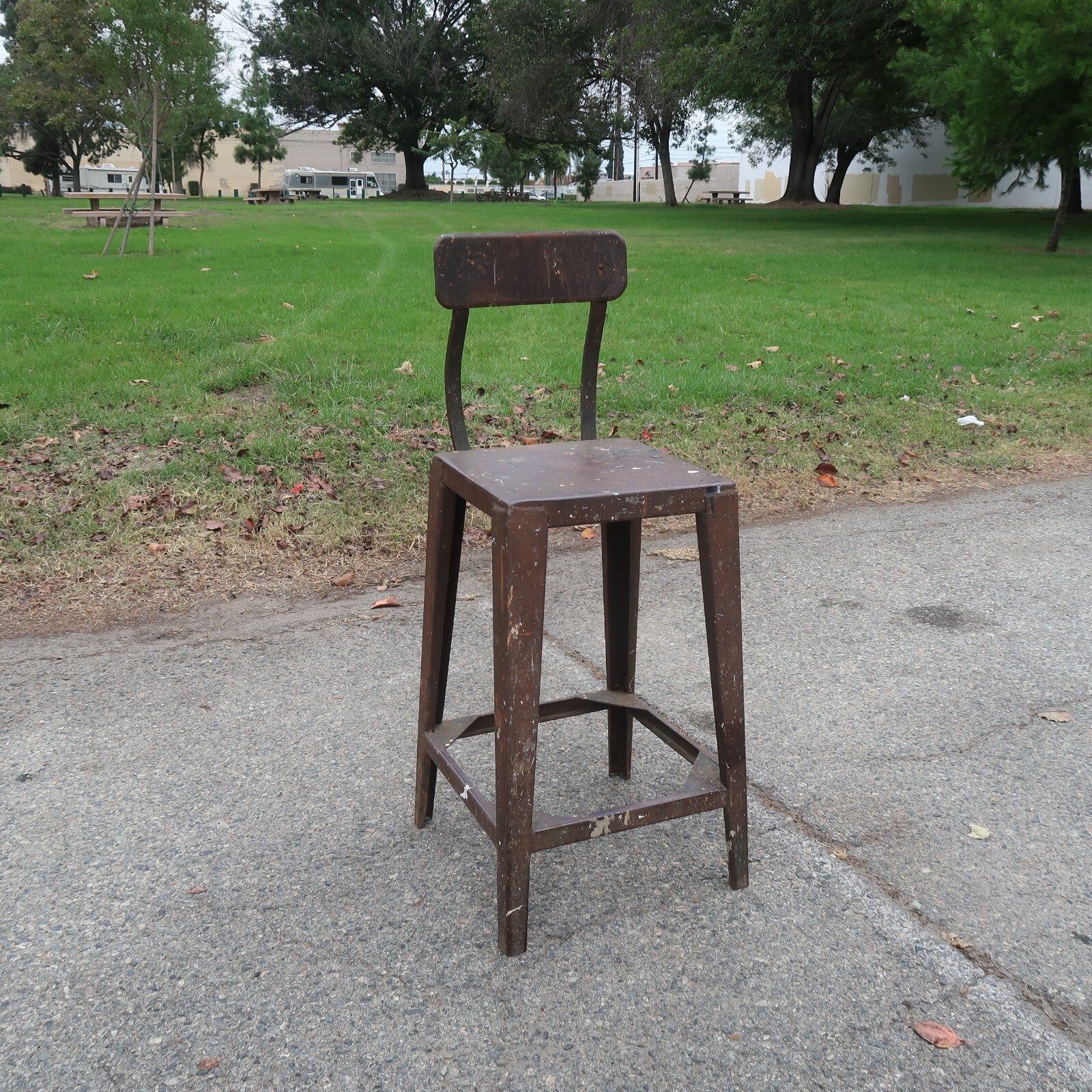 Antique Metal Industrial Stool High Chair Heavy Steel Chair 29 lb.