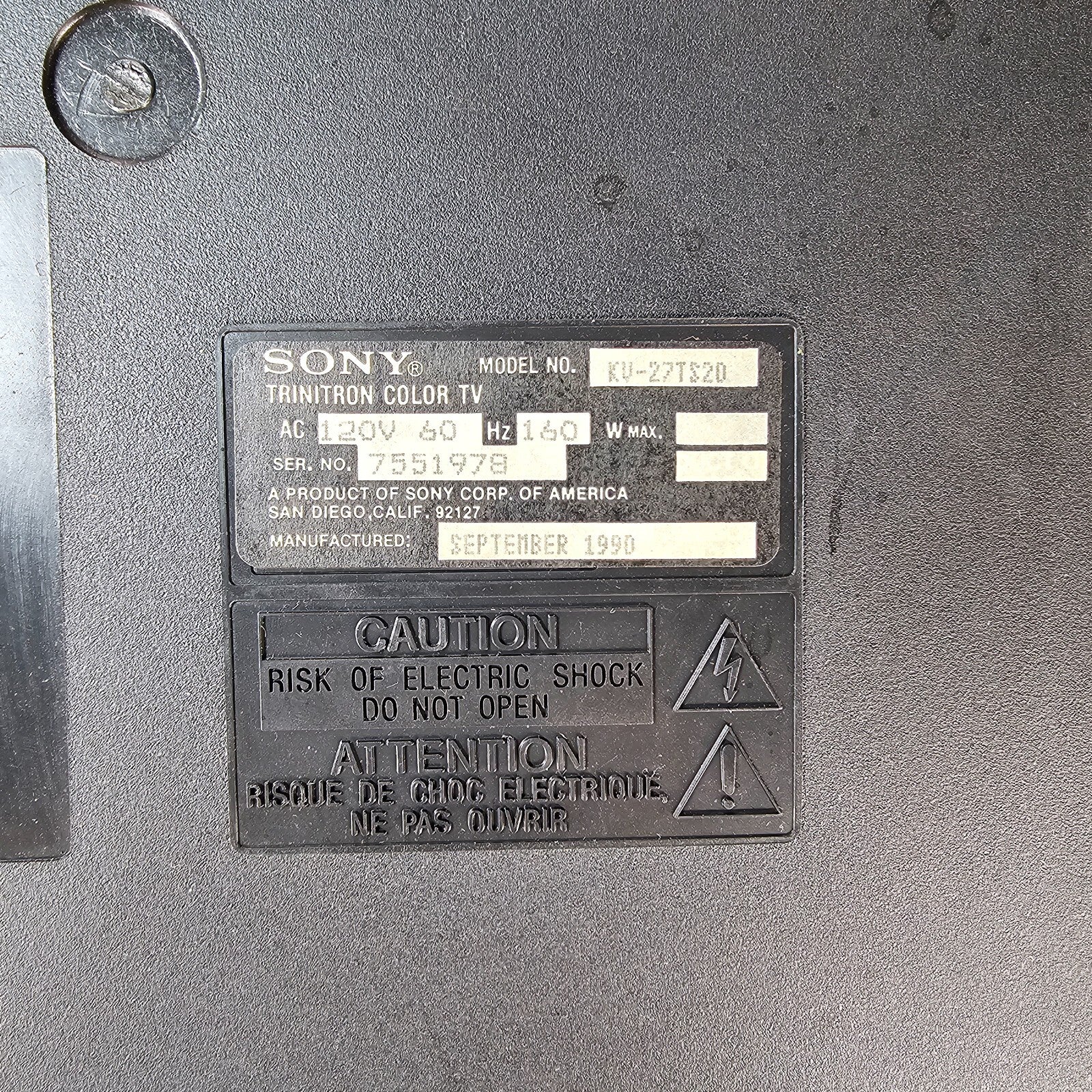 Sony Trinitron 27" Model KV-27TS20 Retro Gaming CRT TV 1990