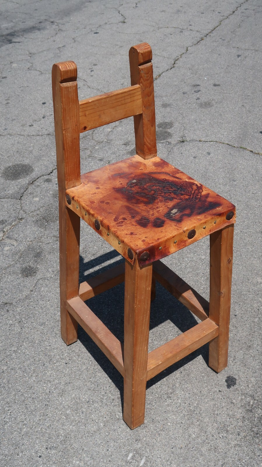Wooden Counter Height Bar Stool Leather Seat Handcrafted farmhouse Stool H 41"