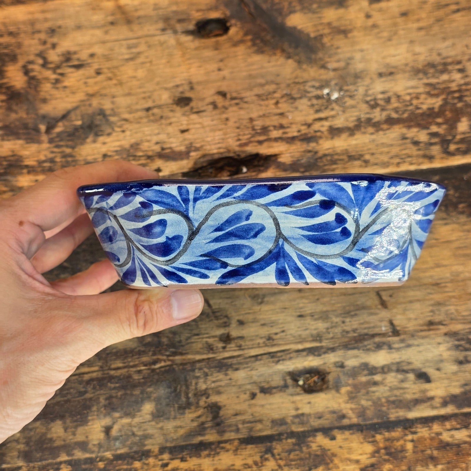 Talavera Pottery Bowl - Blue & White Octagonal Dish Signed R. VENEGAS