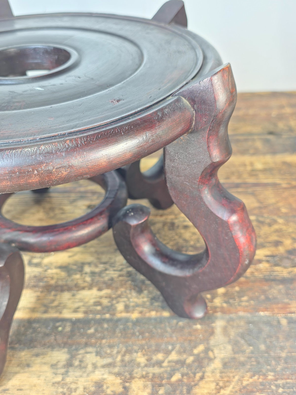 Vintage Asian Carved Wood Display Stand 15" Large Base – Usable Space 11"