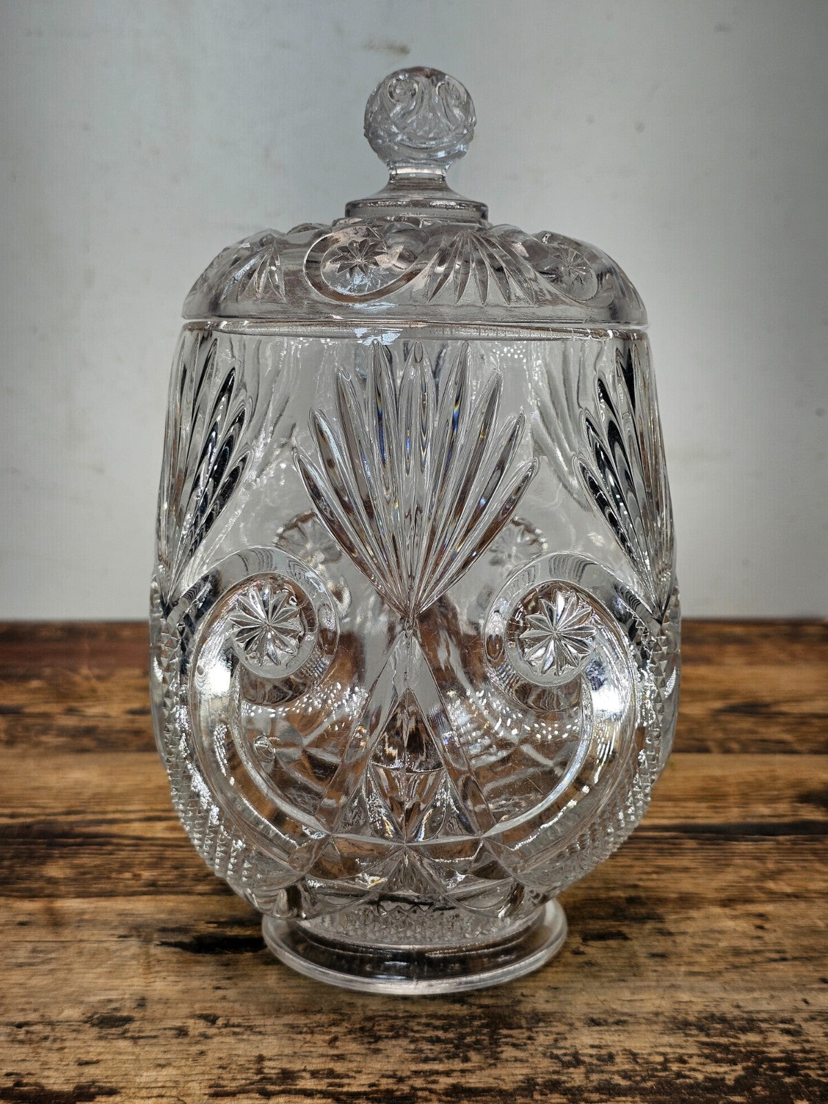 Antique EAPG Pressed Glass Biscuit Barrel / Candy Jar 9.5"H