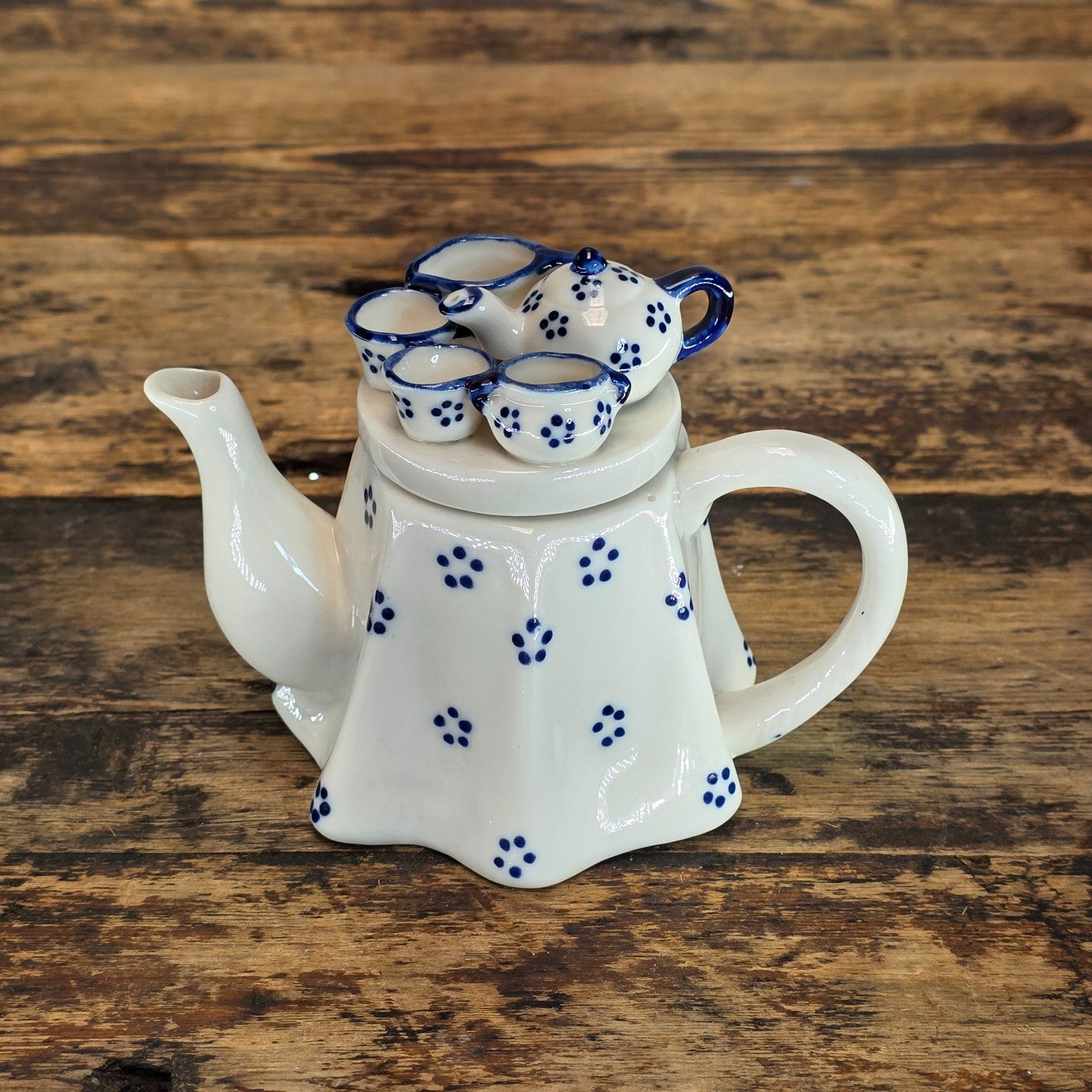 Vintage "Tea Party" Novelty Teapot - Delft Blue Style - Japanese Export Ceramic