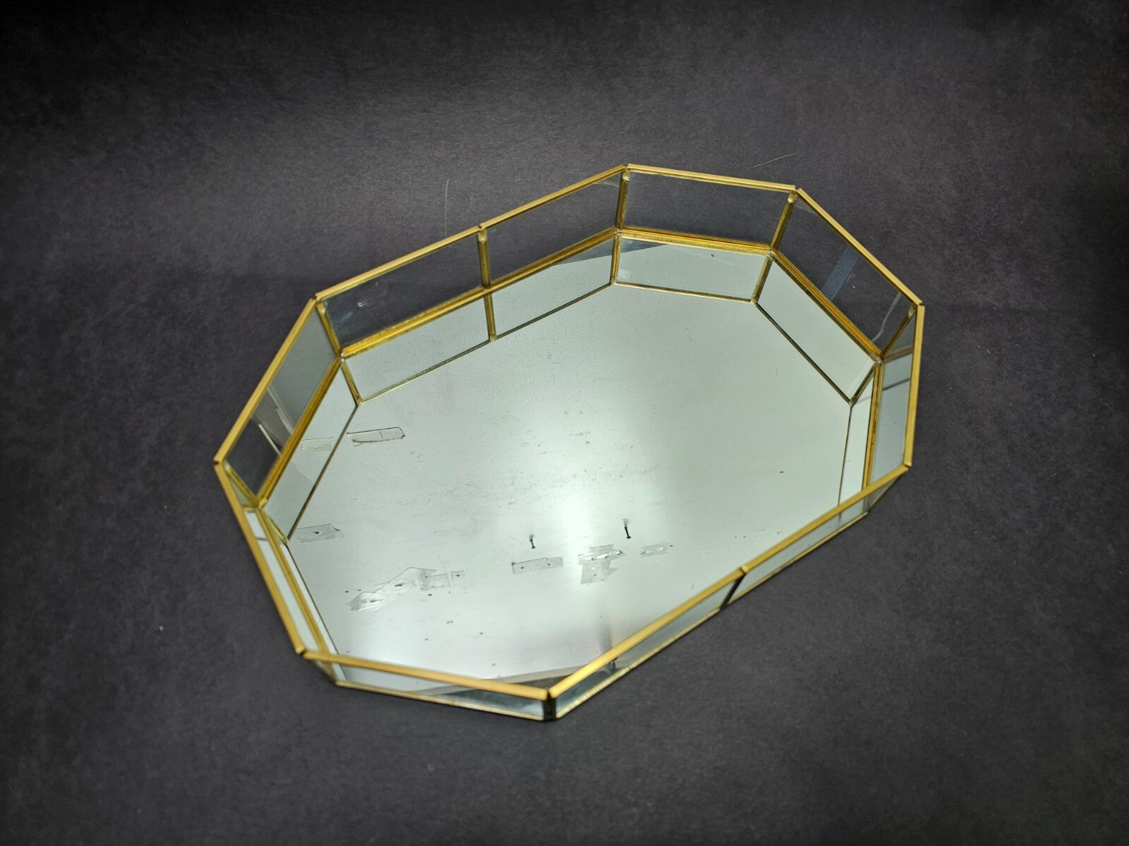 Decorative Brass Glass Jewelry Tray 12.5" L x 8.5" W x 2" H
