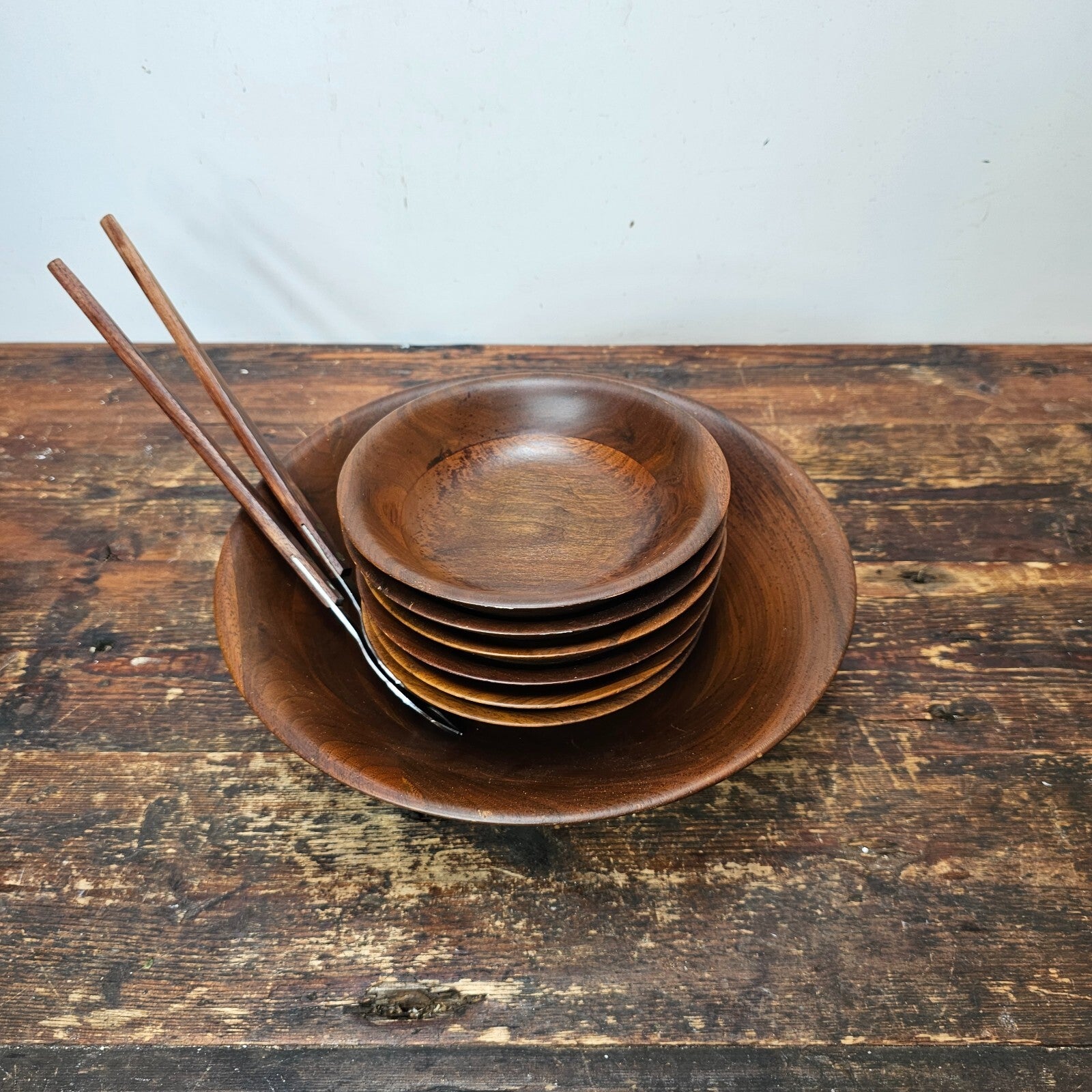 MCM Style Teak Salad Bowl Set 9 Pieces