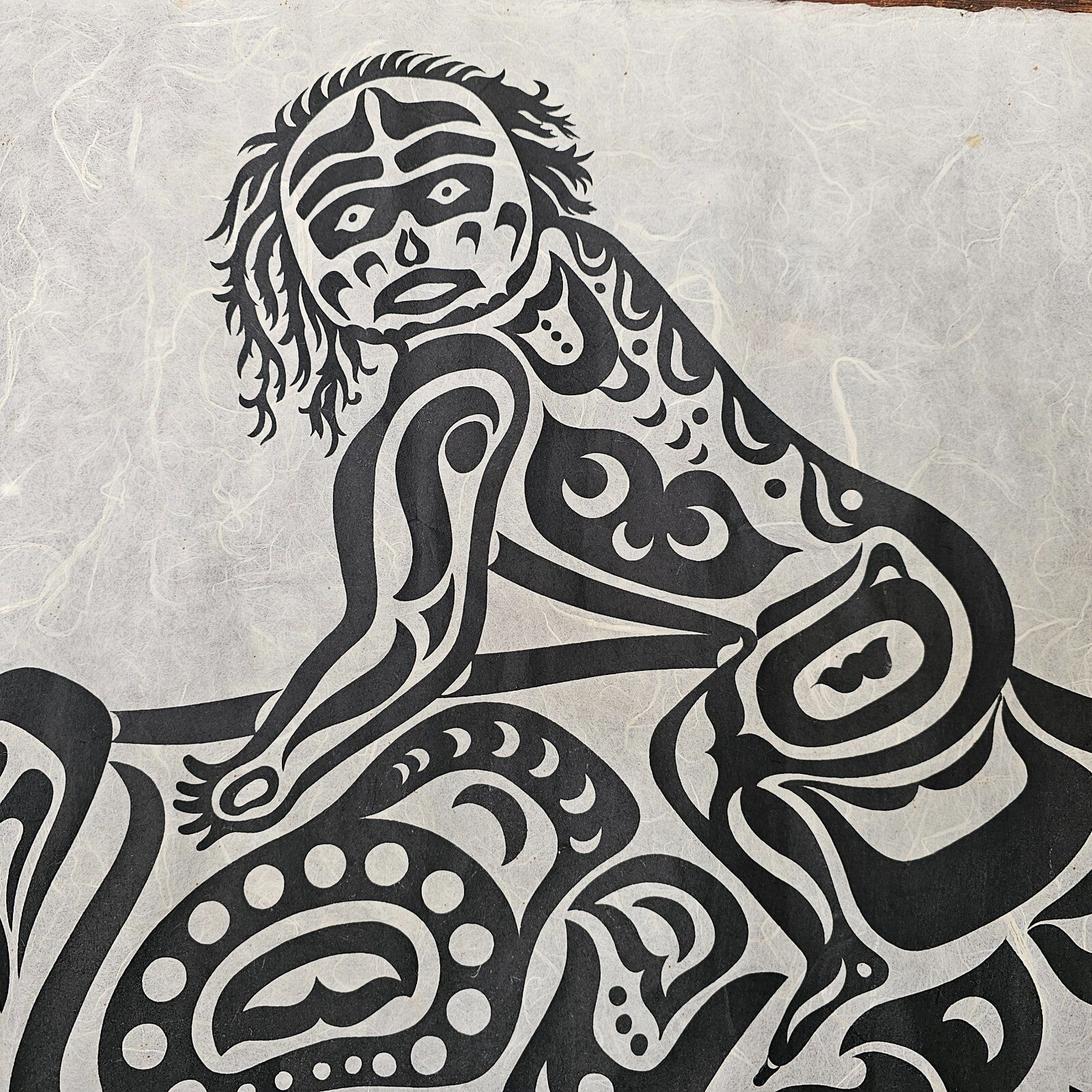 Vintage Charles B Greul Serigraph Rice Paper Shaman Grizzly Mid Century 24"x34"