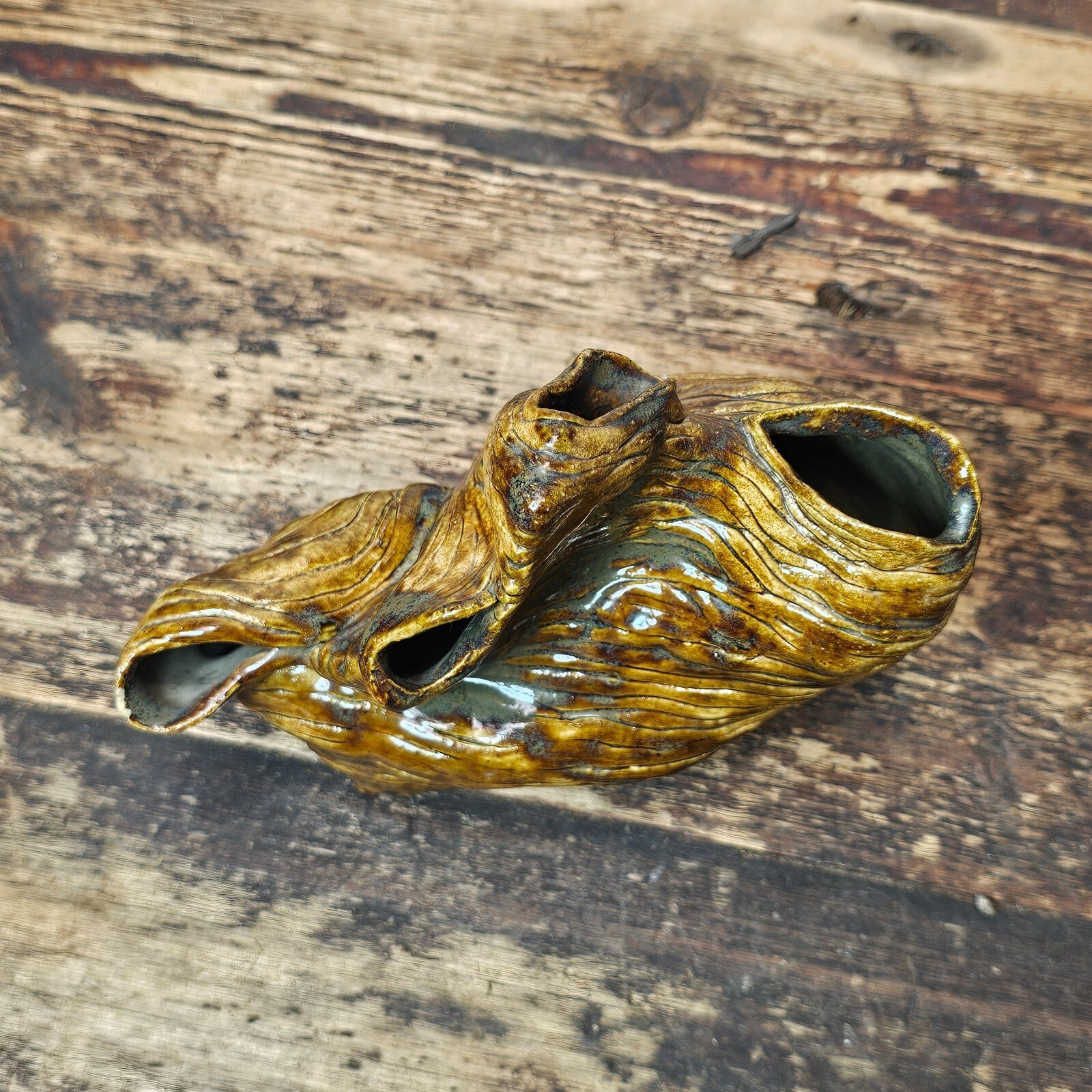 1970s Studio Art Organic Multi-Opening Flower Vase 7"L x 3"D x 5.75"H