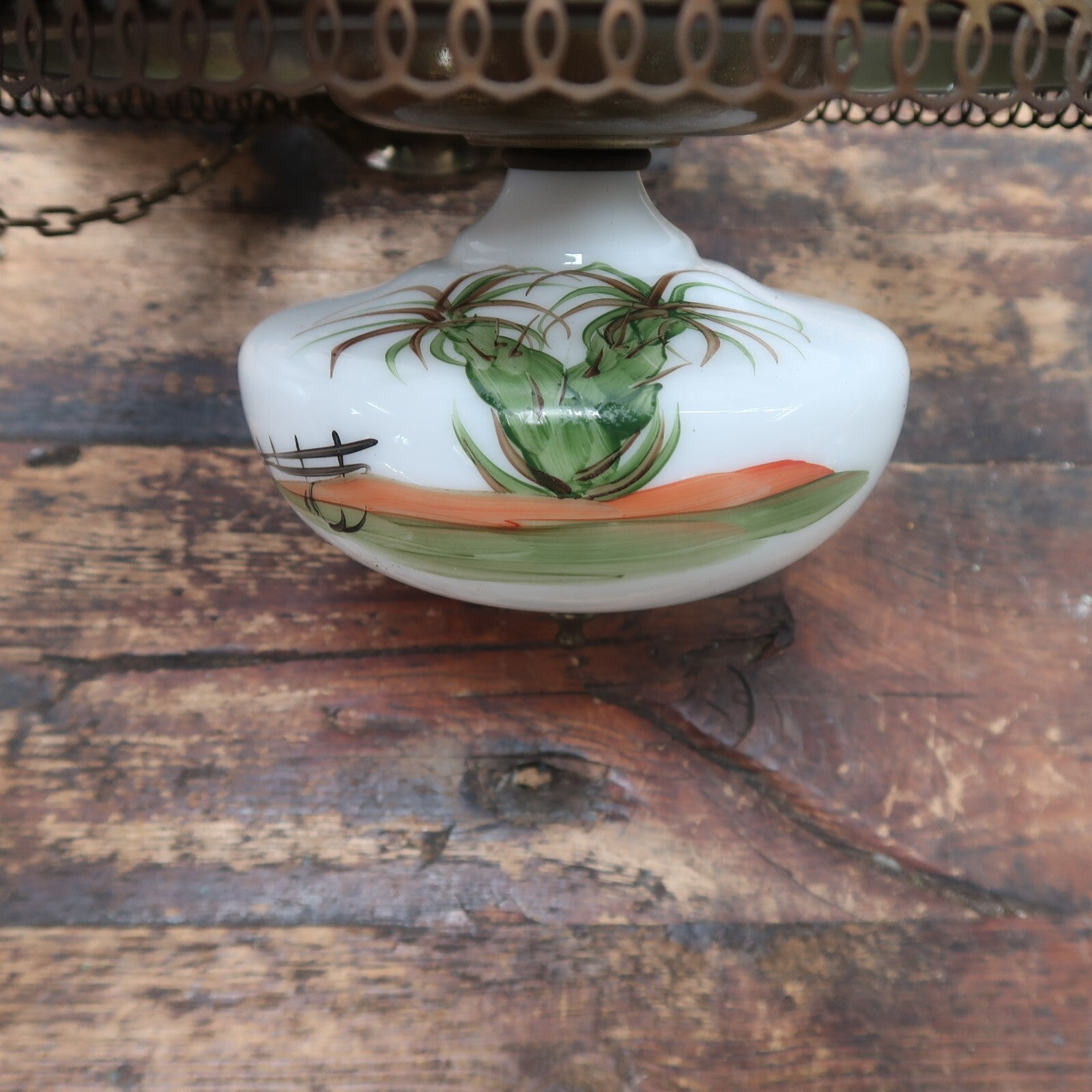 Vintage Hand Painted Shade Pendant Ceiling Fixture
