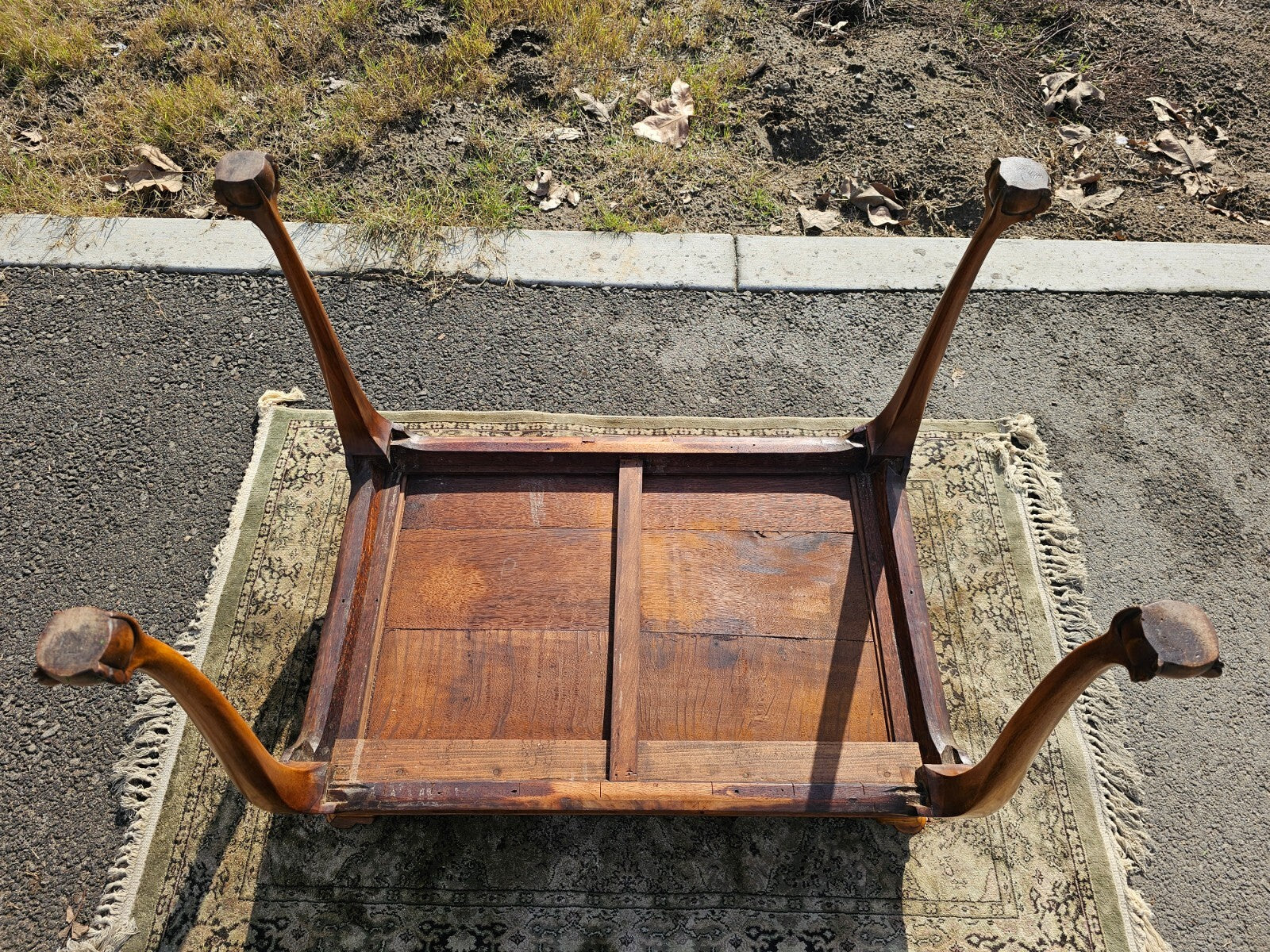 Antique Queen Anne style Tea Table With Burled Walnut On The Top