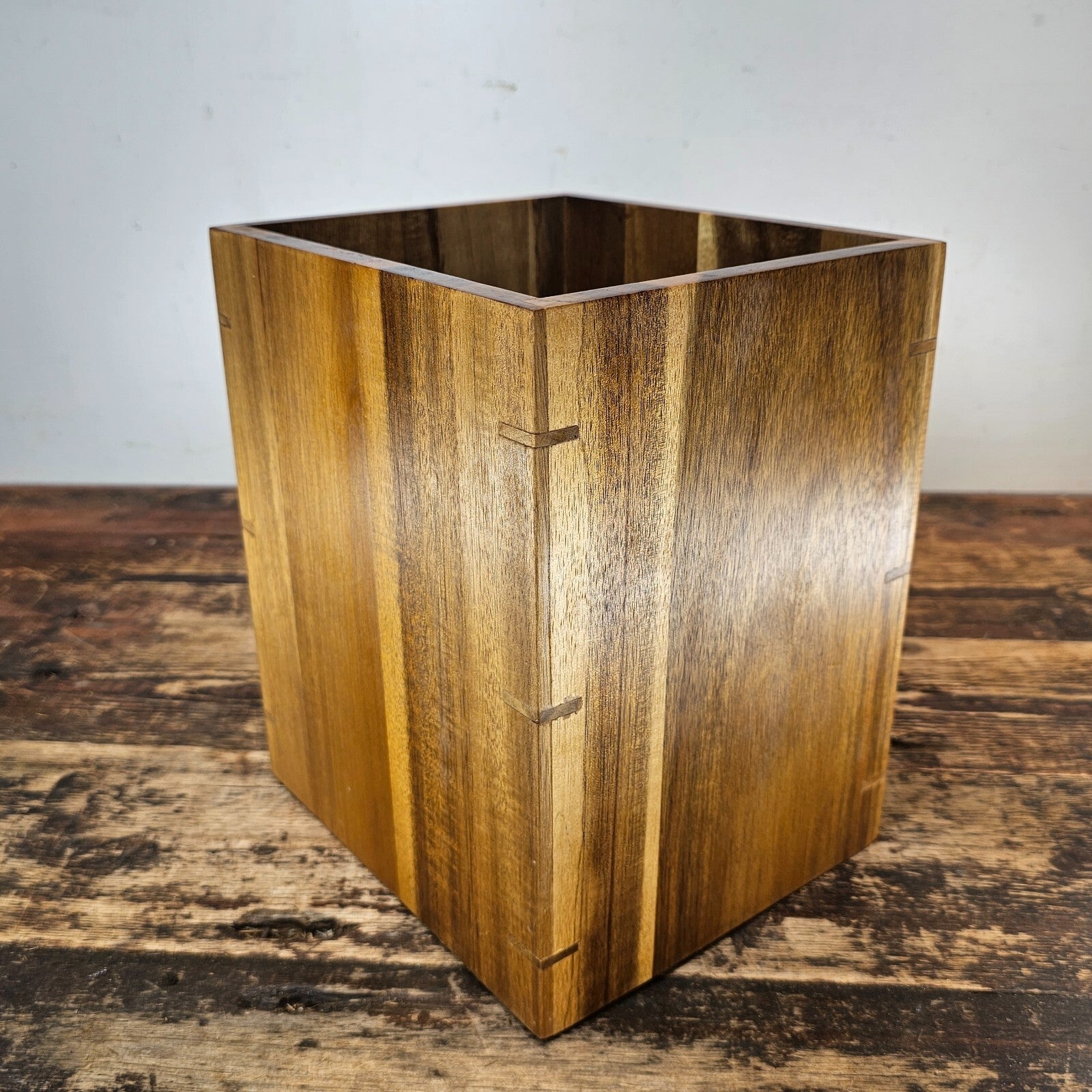 Medium Acacia Wood Wastebasket - Storage Container 8.5"L × 7.25"W × 10"H