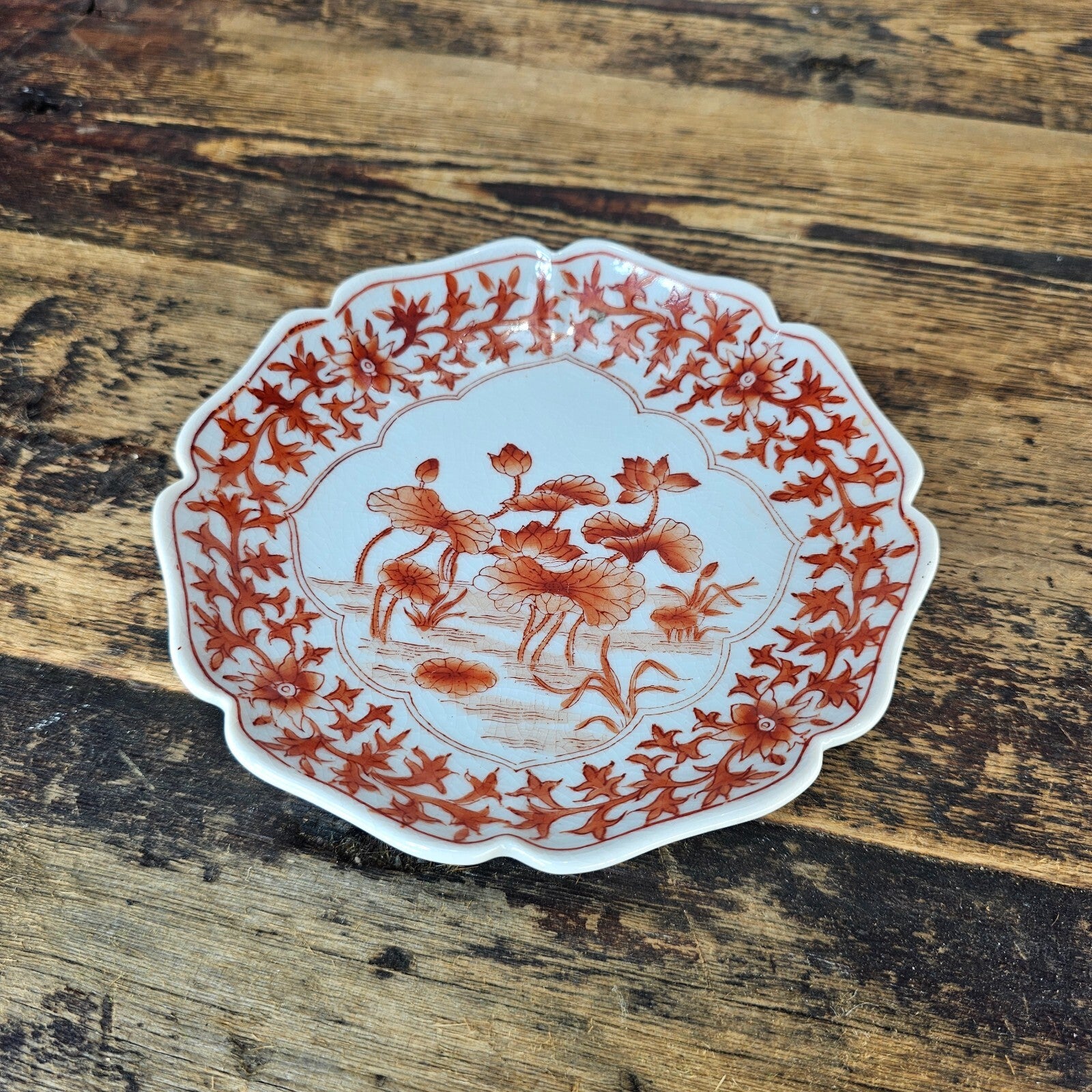 Vintage Lotus Plate & Ashtray | Hand-Painted in Hong Kong on Japanese Earthenwar