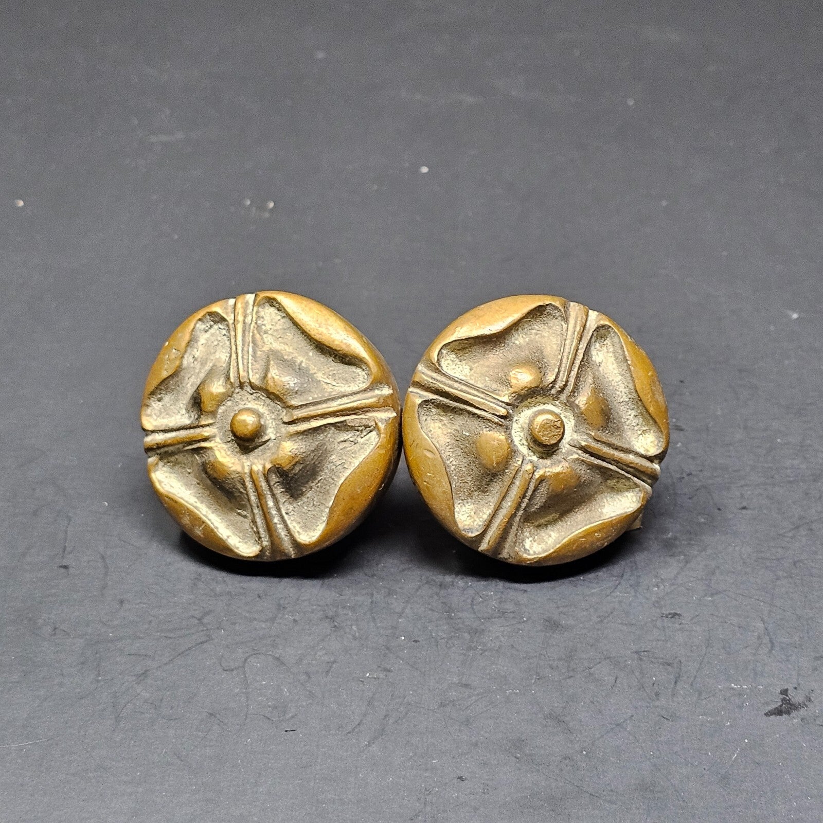 Set of 2 Vintage Ornate Door Knob Solid Brass