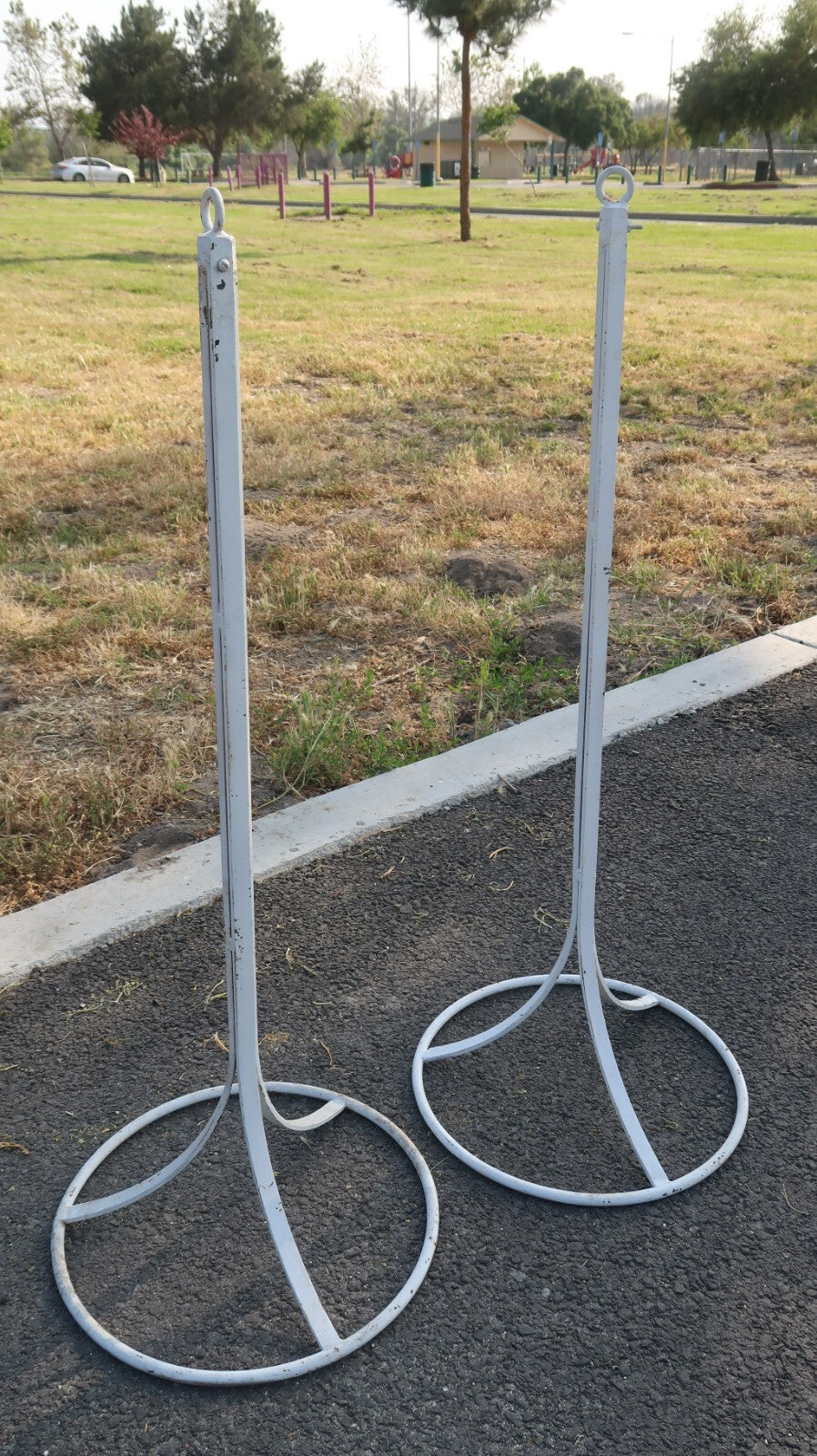 2 Vintage Free Standing Steel Stanchions 40.5" White Aisle Divider (D)