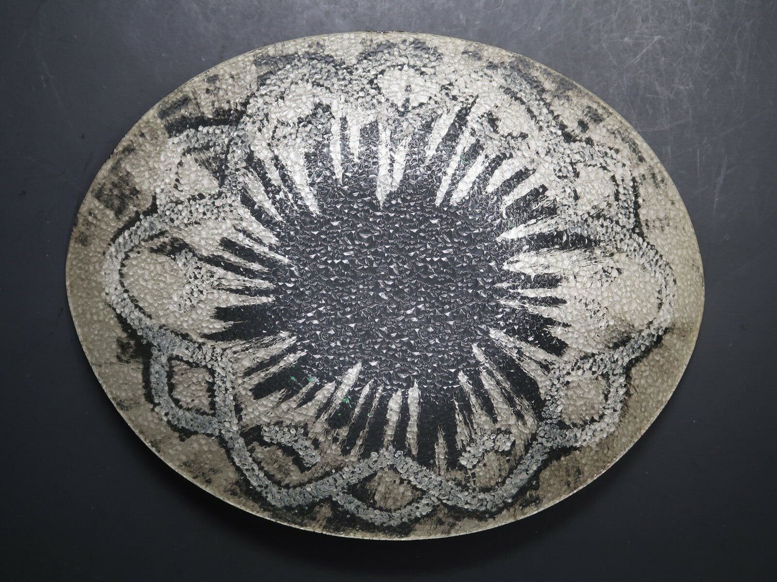 Vintage Textured Glass Oval Plate With Hand Painted Accents 13" x 10"