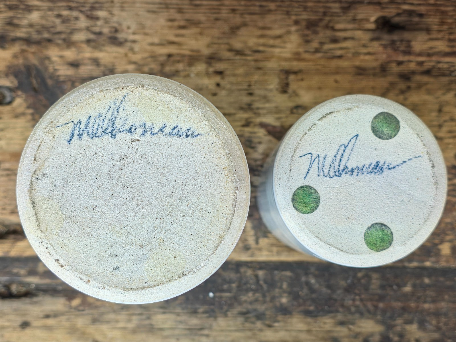 Signed Studio Pottery Vase Pair White Crackle Glaze Cylinders Modernist Style