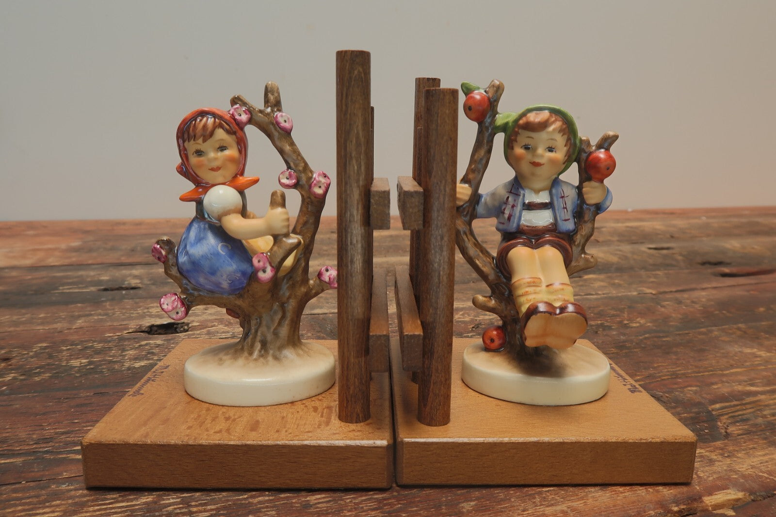 Vintage Hummel "Apple Tree Girl + Boy" HUM 252/A+B Porcelain Bookends Germany
