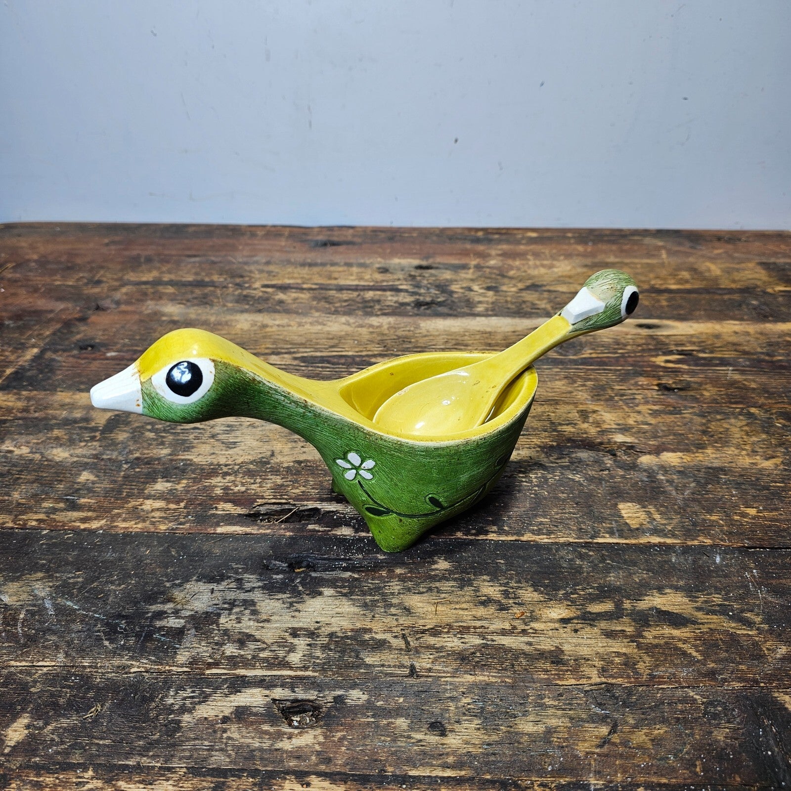 Brayton Laguna Pottery Floral Bird Decorative Guacamole Bowl and Spoon Set