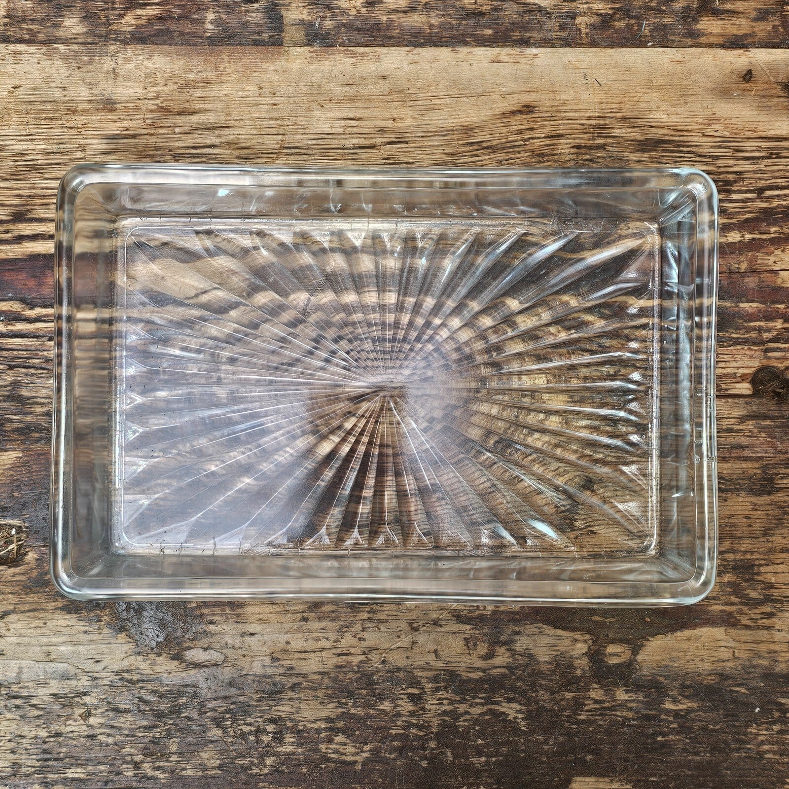 Vintage Rectangular Cut Glass Starburst Bottom Dish Trinket