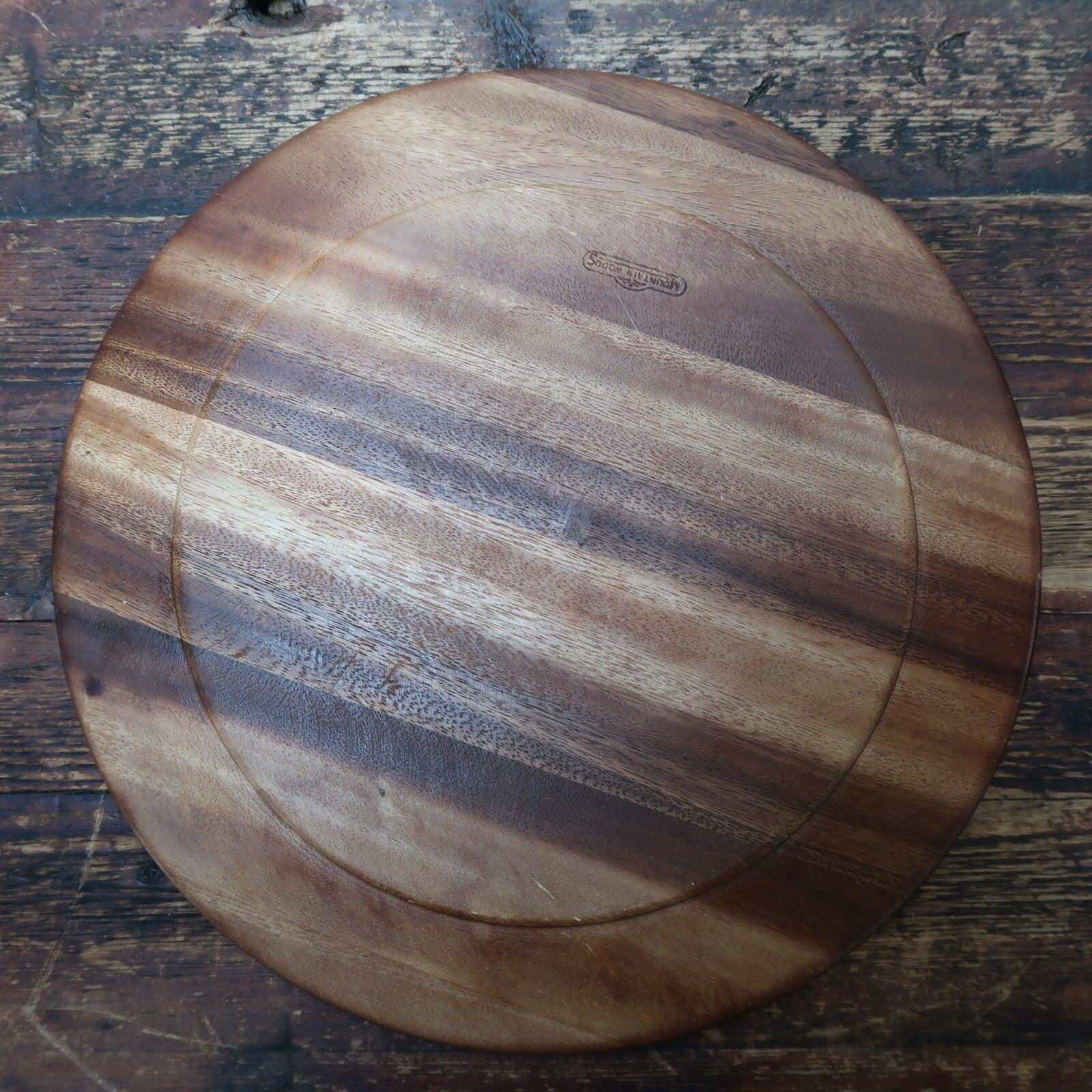 Acacia Wood Round Wood Plates 13" with 2" Wide Lip (Set of 5) NOS