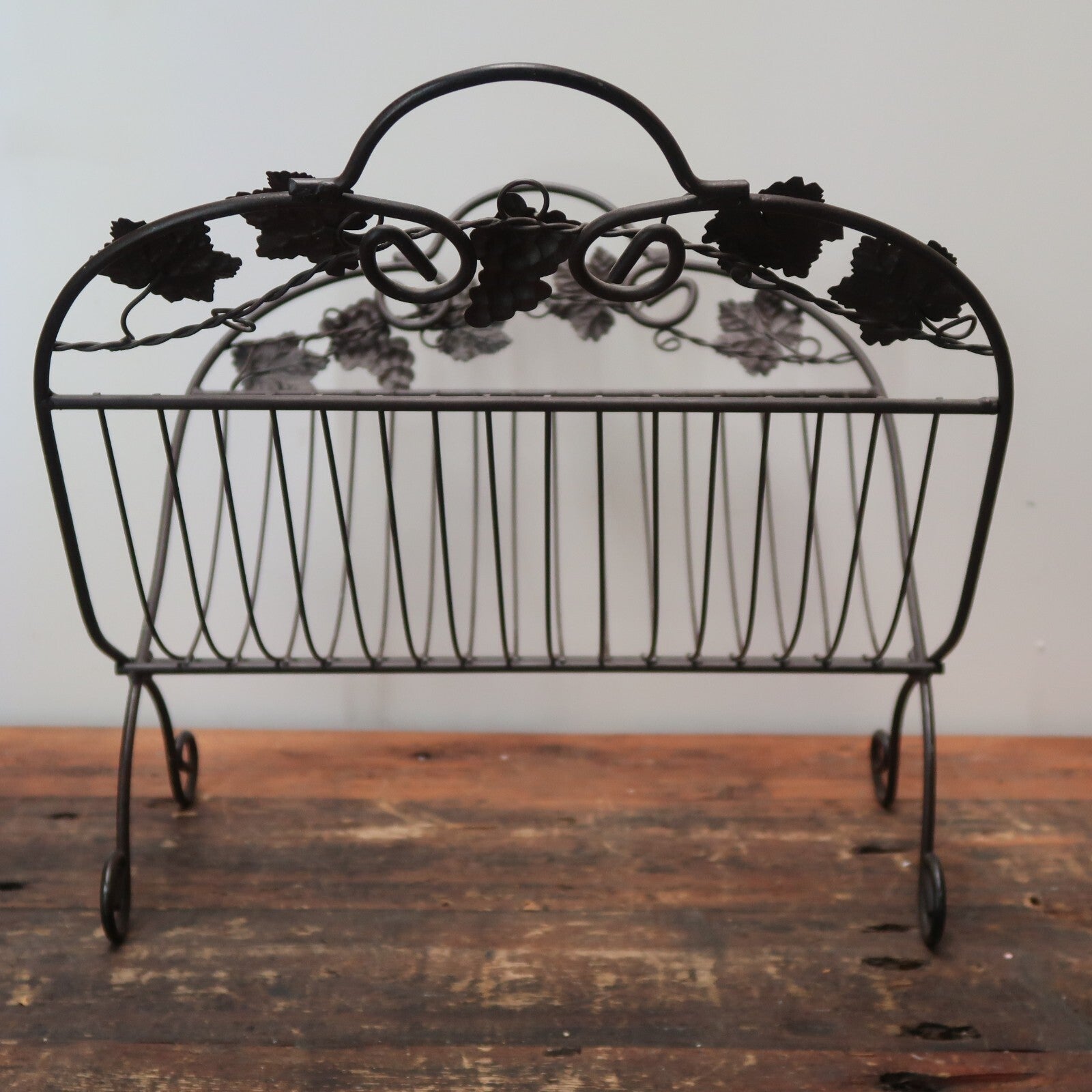 Dark Brown Iron Wire Magazine Rack Grapes H 15.5" x W 16" x D 18.5"