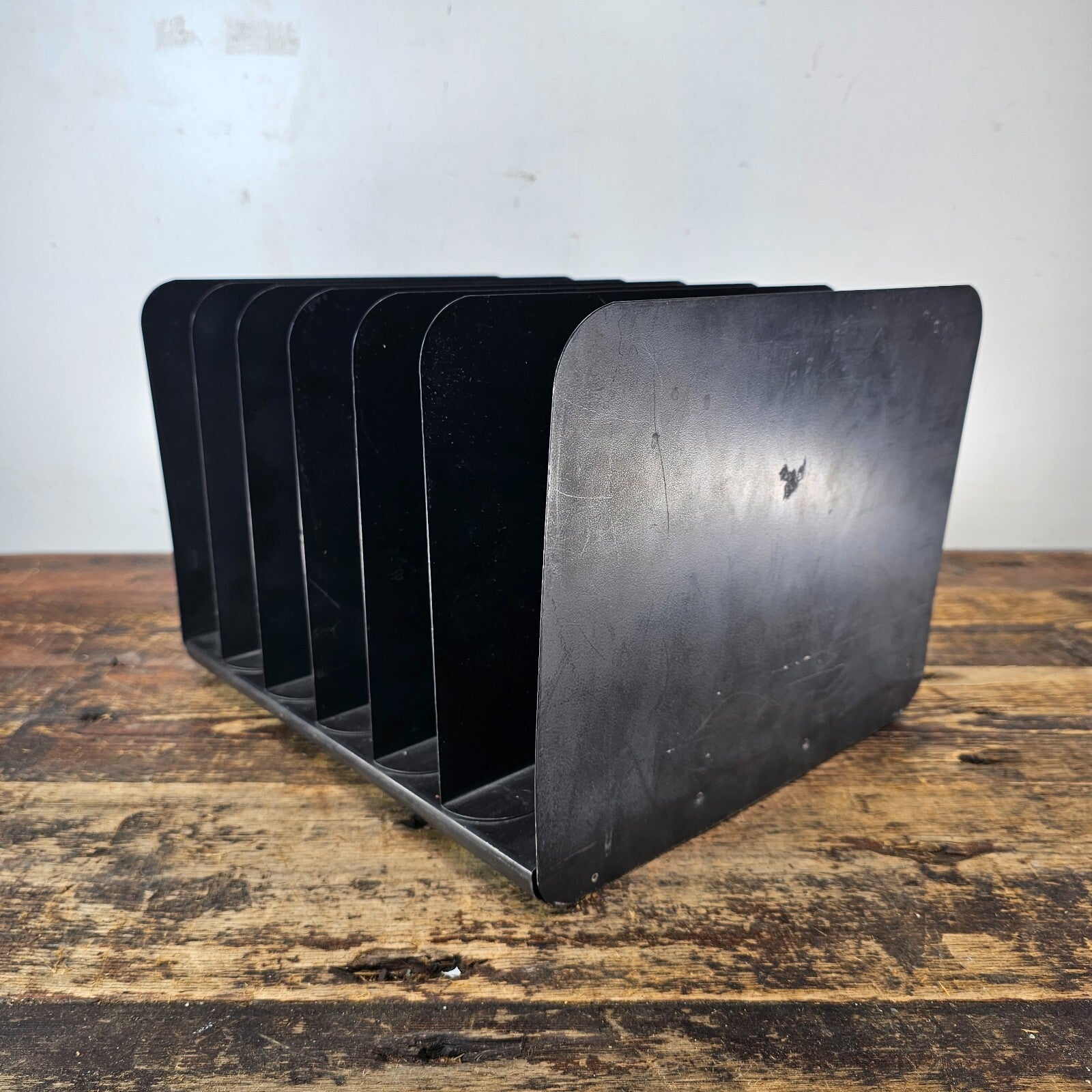 Vintage Steelmaster 6 Compartment Black Steel Desktop File Organizer