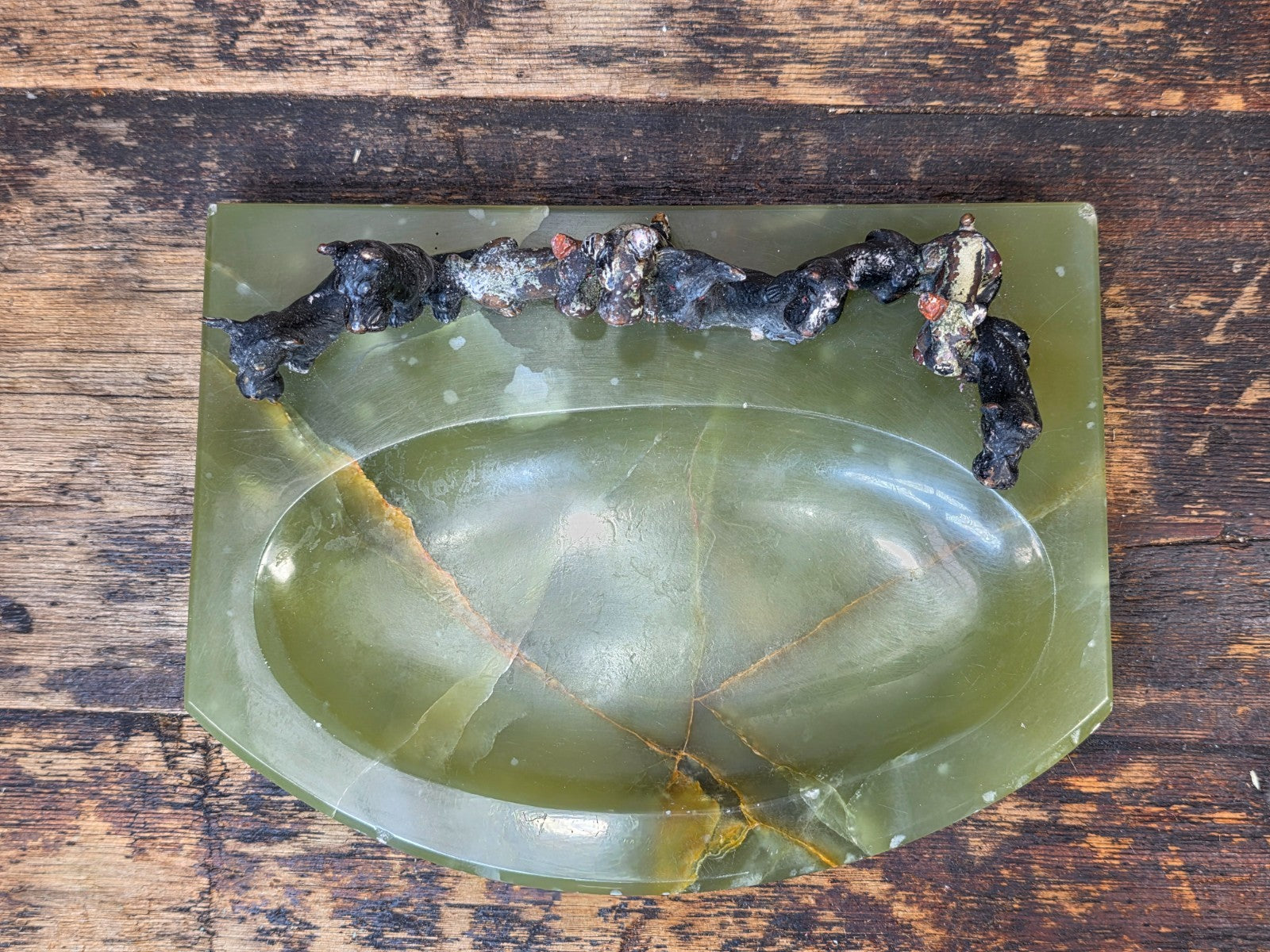 Rare Austrian Cold Painted Bronze Terrier Group on Green Onyx Tray c.1930