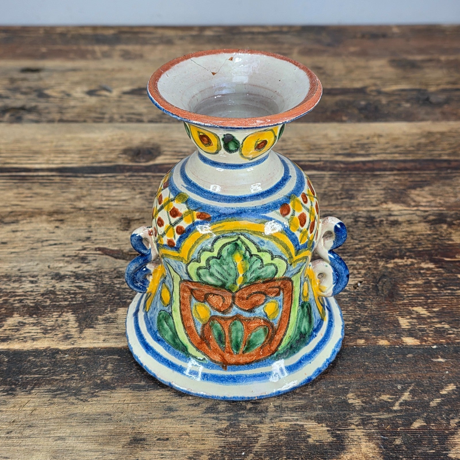 Vintage Mexican Talavera Hand-Painted Chalice Vase / Goblet Form Pottery