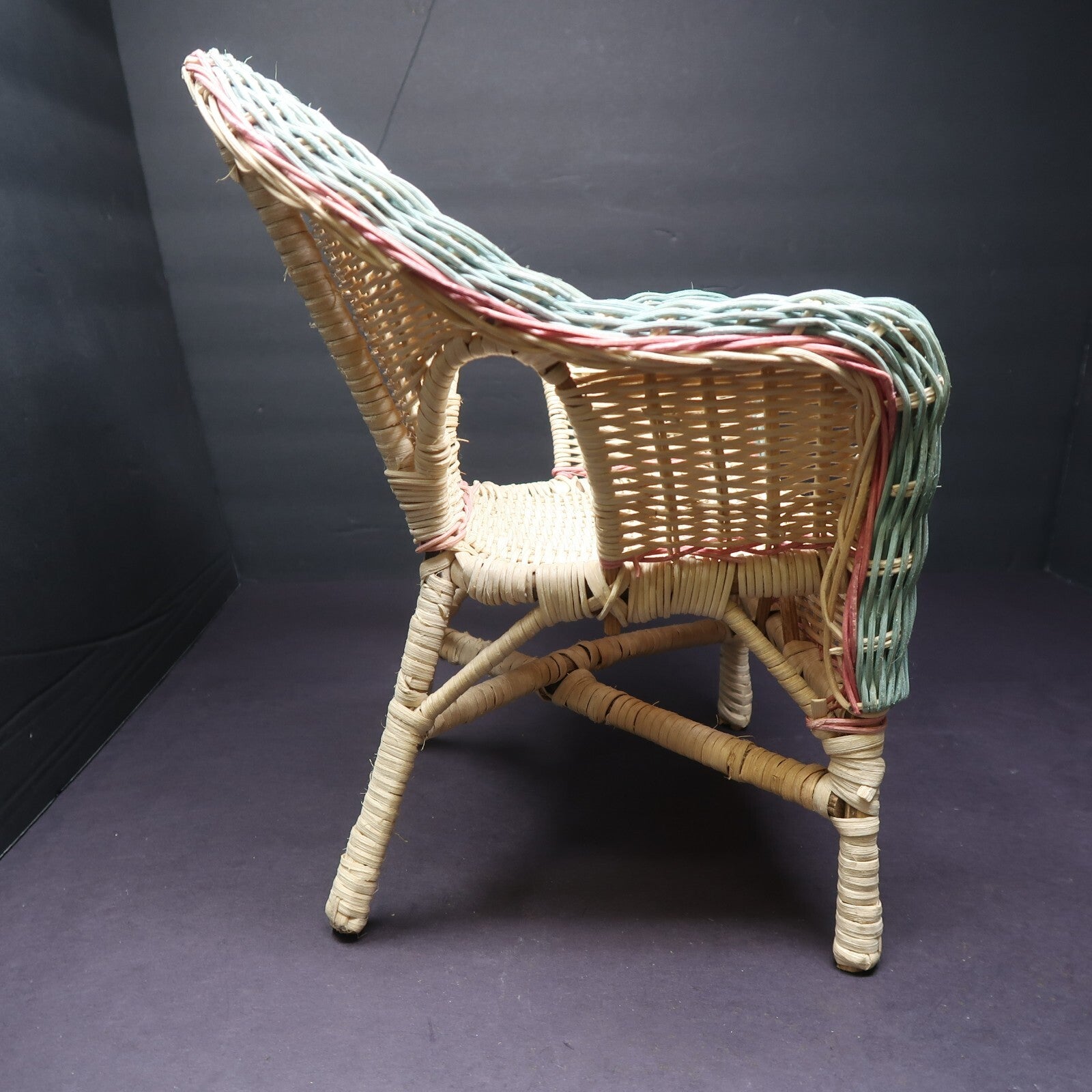 Wicker Doll Chair Green / Pink / Natural 3 Colors H 12" x D 9" x W 10"