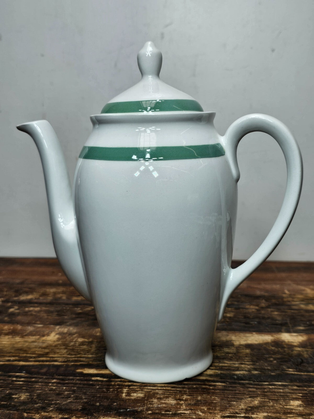 Arabia Suomi Finland Green Band Ribbons White Demitasse Cup & Saucer + Teapot