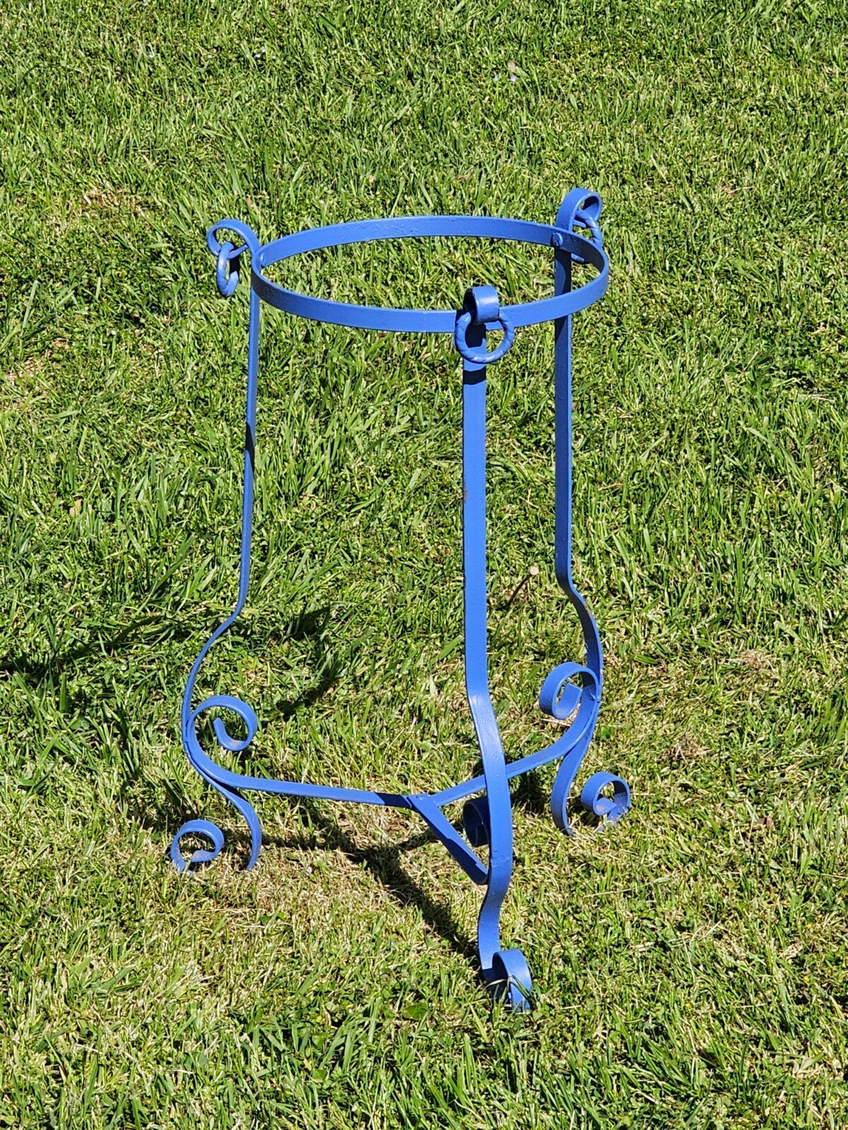 Vintage Decorative Scrollwork Blue Metal Plant Stand 22.5"H × 15.5"W × 15.5"D