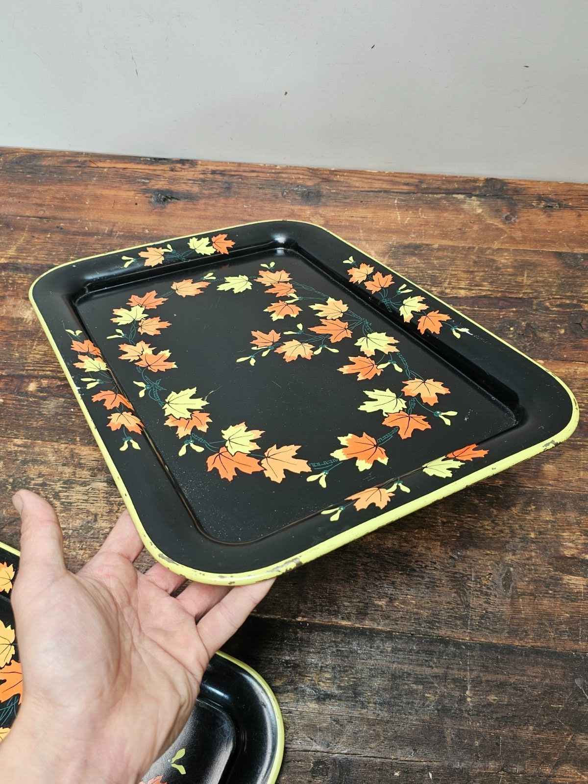Set of 2 Vintage Fall Metal Serving Tray Made In Japan