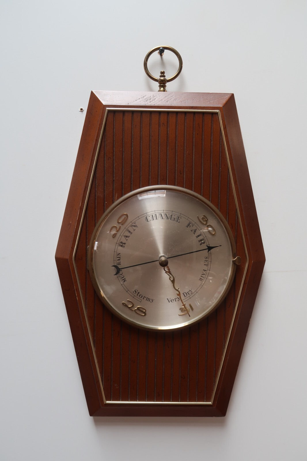 Vintage Wood & Brass Barometer H 20" x W 13" (H 23" with Metal Ring)