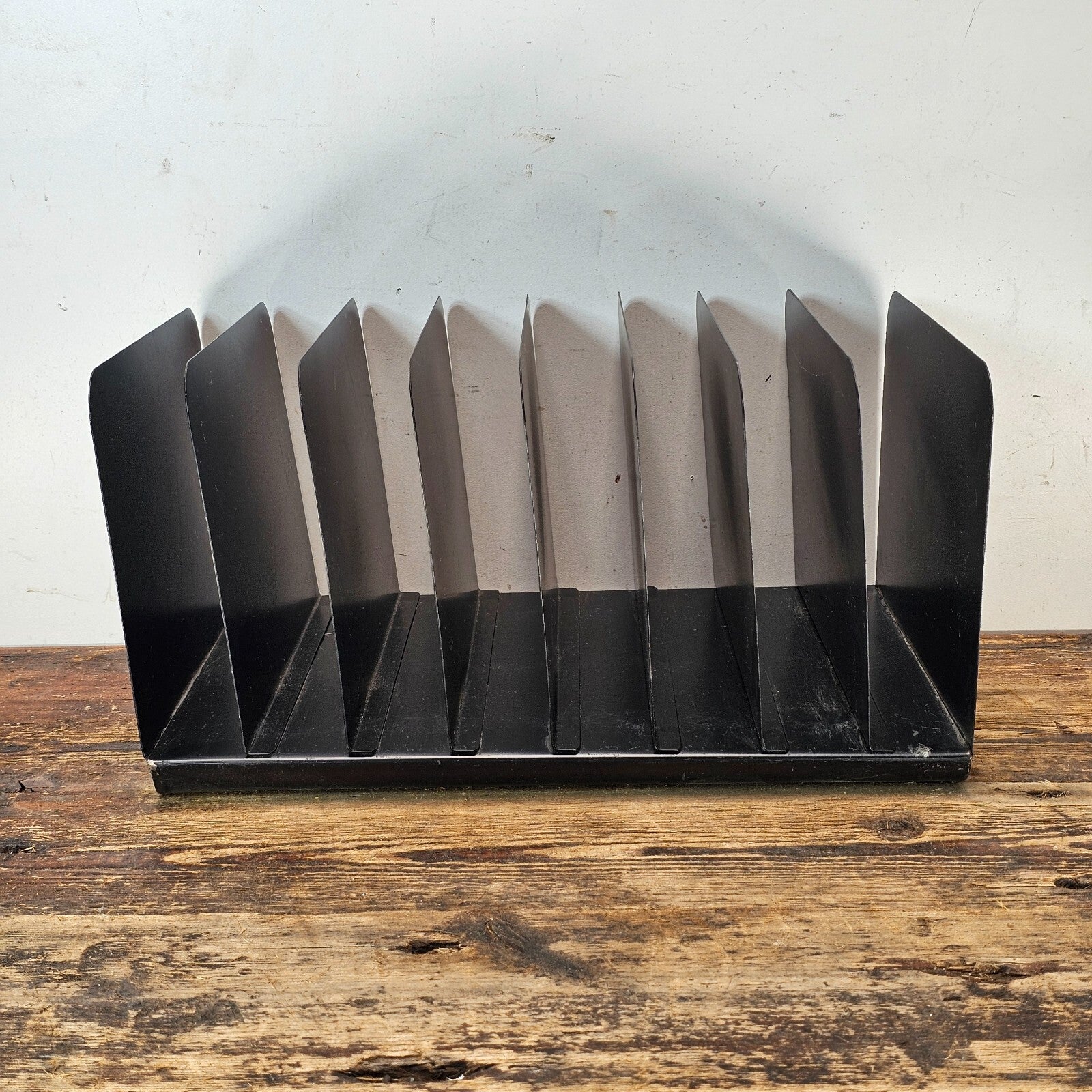 Vintage 8 Compartment Black Steel Desktop File Organizer