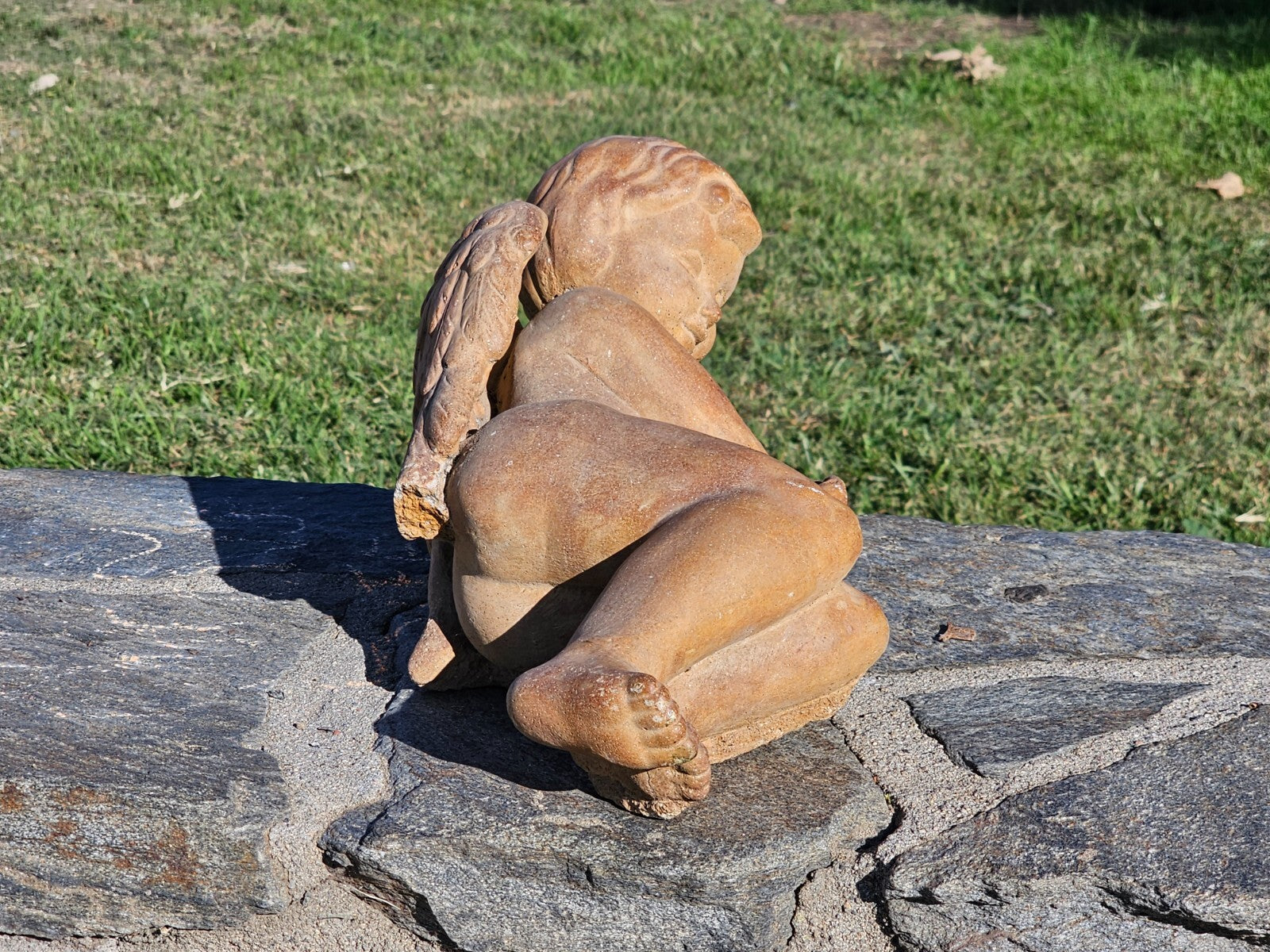 Cement Cherub Angel Garden Statue Weathered 17"L x 7.5"D x 7.5"H