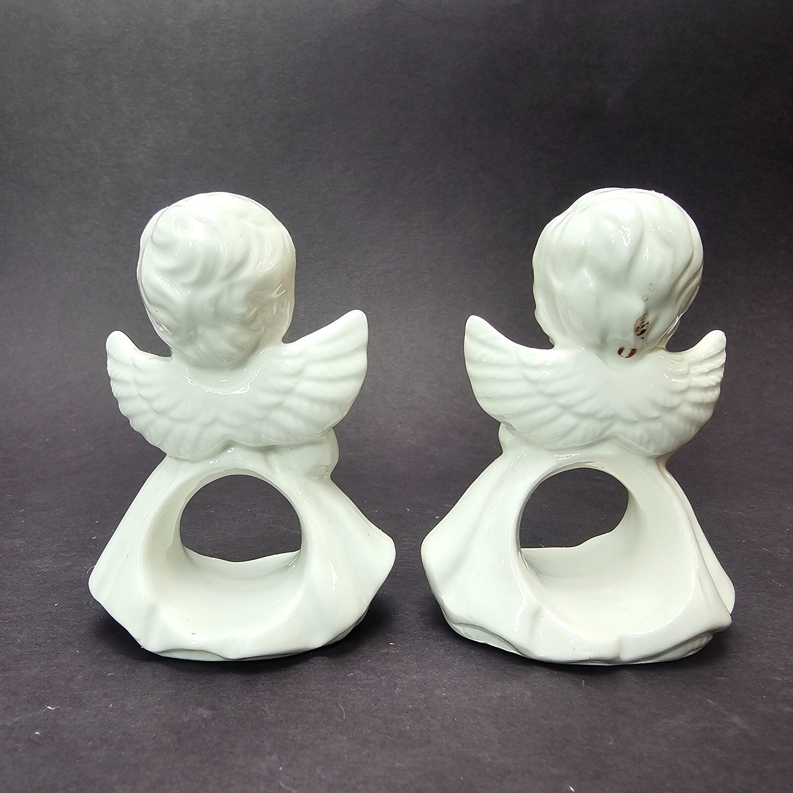 Set of 2 Ceramic Angel Napkin Holders Vintage 3.25" H