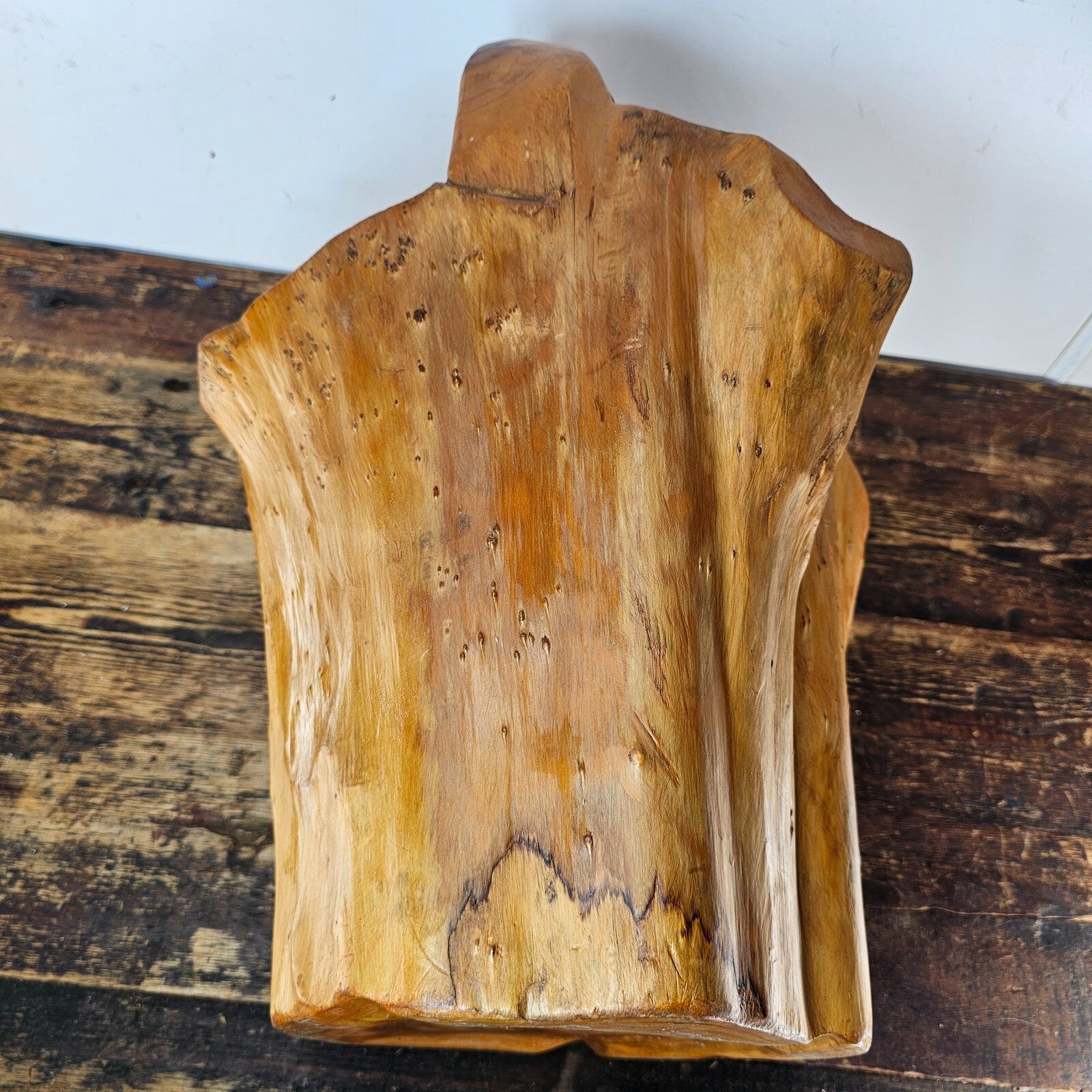 Large Wood Burl Root Hand Carved Bowl Basket with Handle 13.5" x 13.5" x 19.5"H