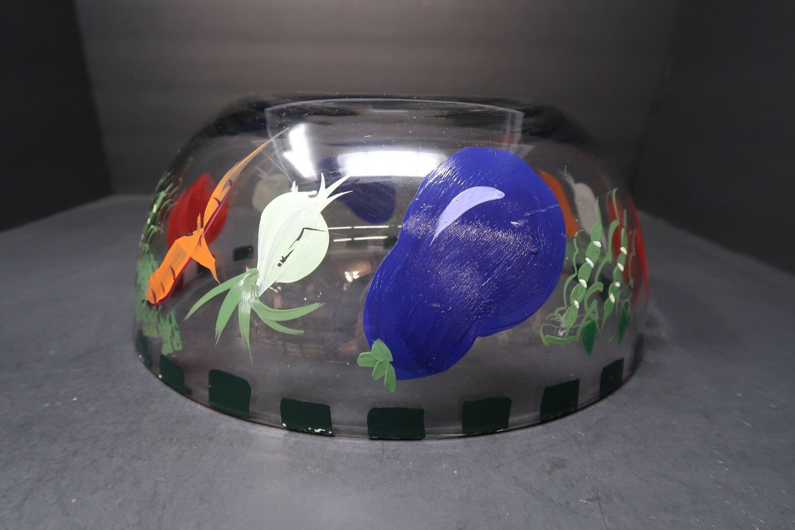 Clear Glass Salad Bowl With Hand Painted Vegetables 11" x 11" x 5"