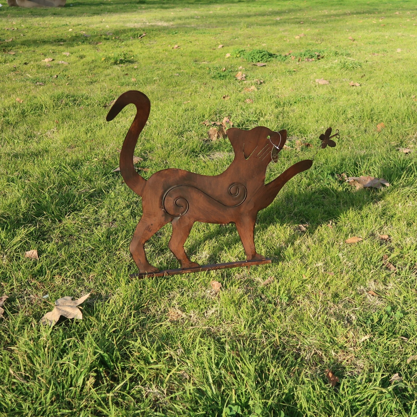 Large Rusty Metal Cats Playing With Butterflies (Set of 2) Free U.S. Shipping
