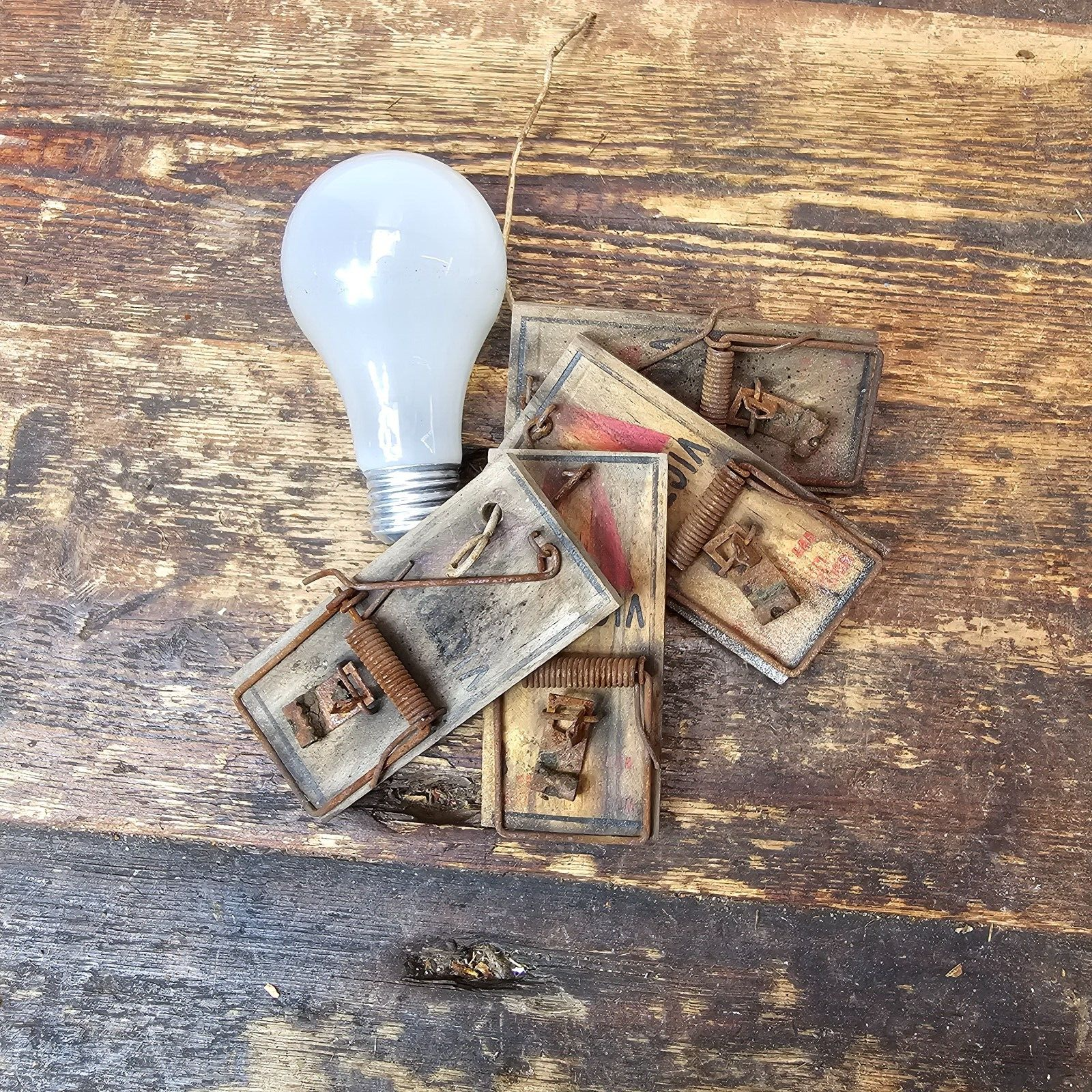 Set of 4 Vintage Victor Wooden Mouse Traps