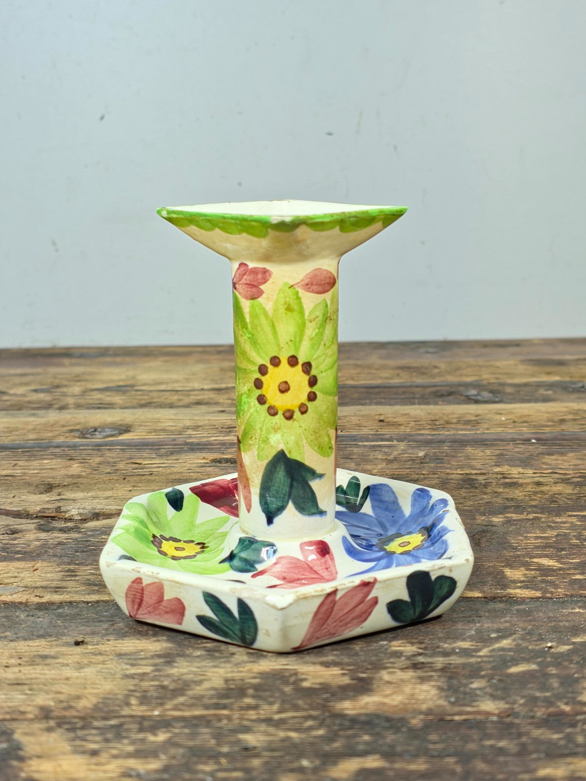 Vintage SMF Schramberg Handpainted Floral Chamberstick Candle Holder Germany