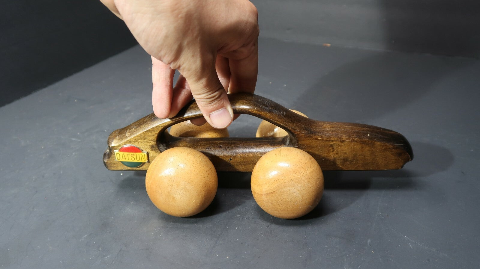 Vintage Datsun 300ZX Solid Wood Rolling Back Massager Kids Rolling Pull Toy