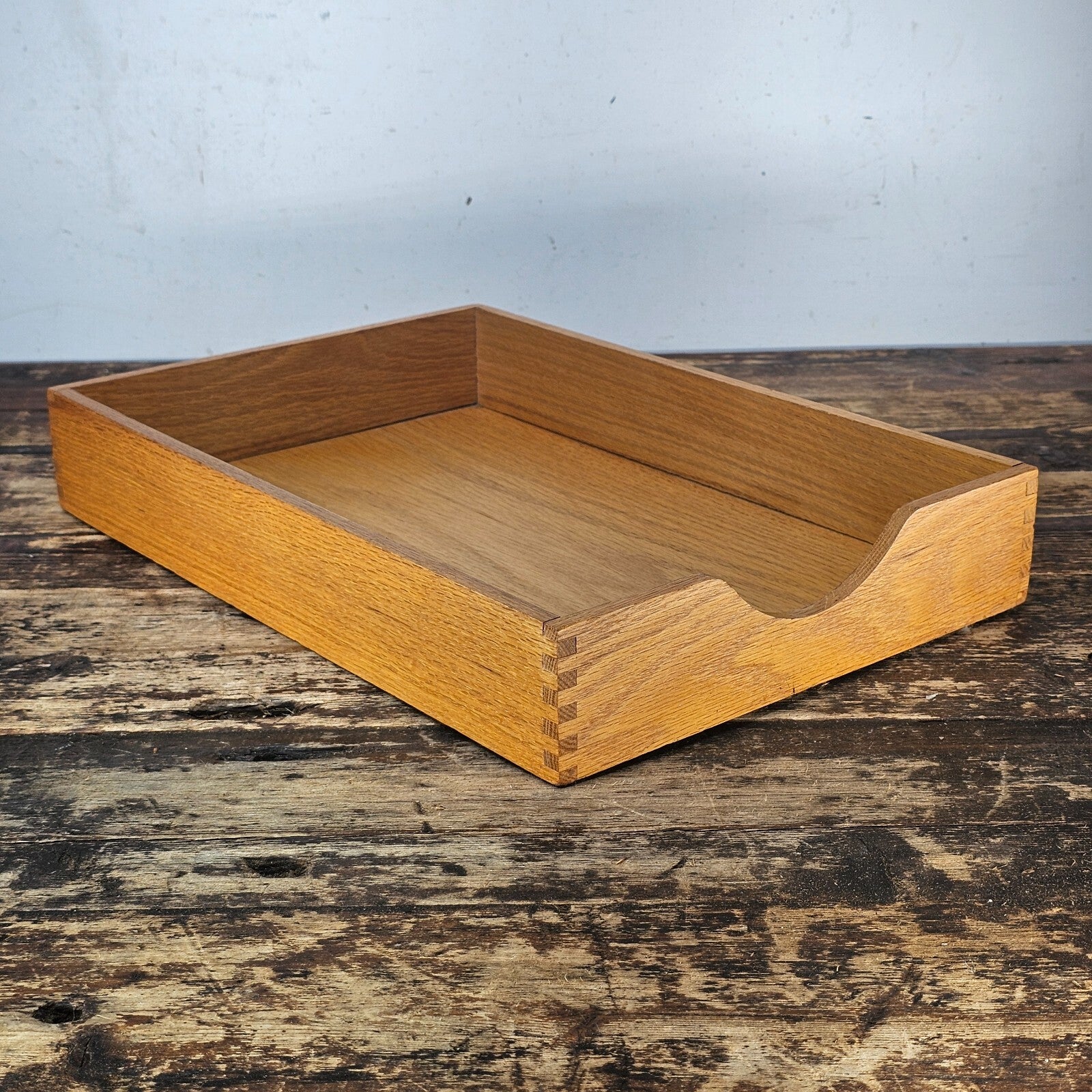 Classic Oak Wood Desk Tray with Dovetail Joinery
