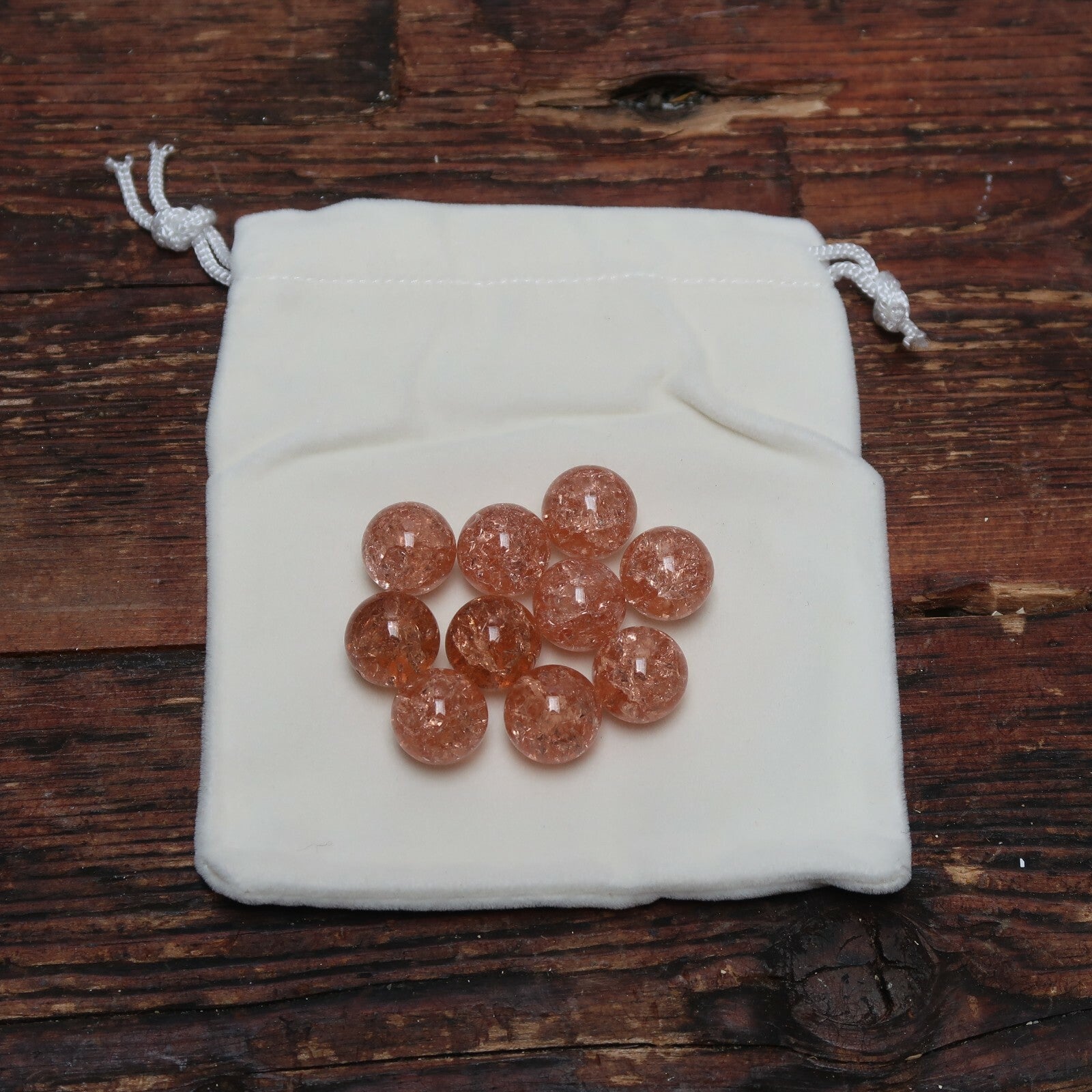 Lot of 10 Vintage Fried Cracked Glass Marbles " Rose " 13.5mm ~ 14.5mm w Pouch