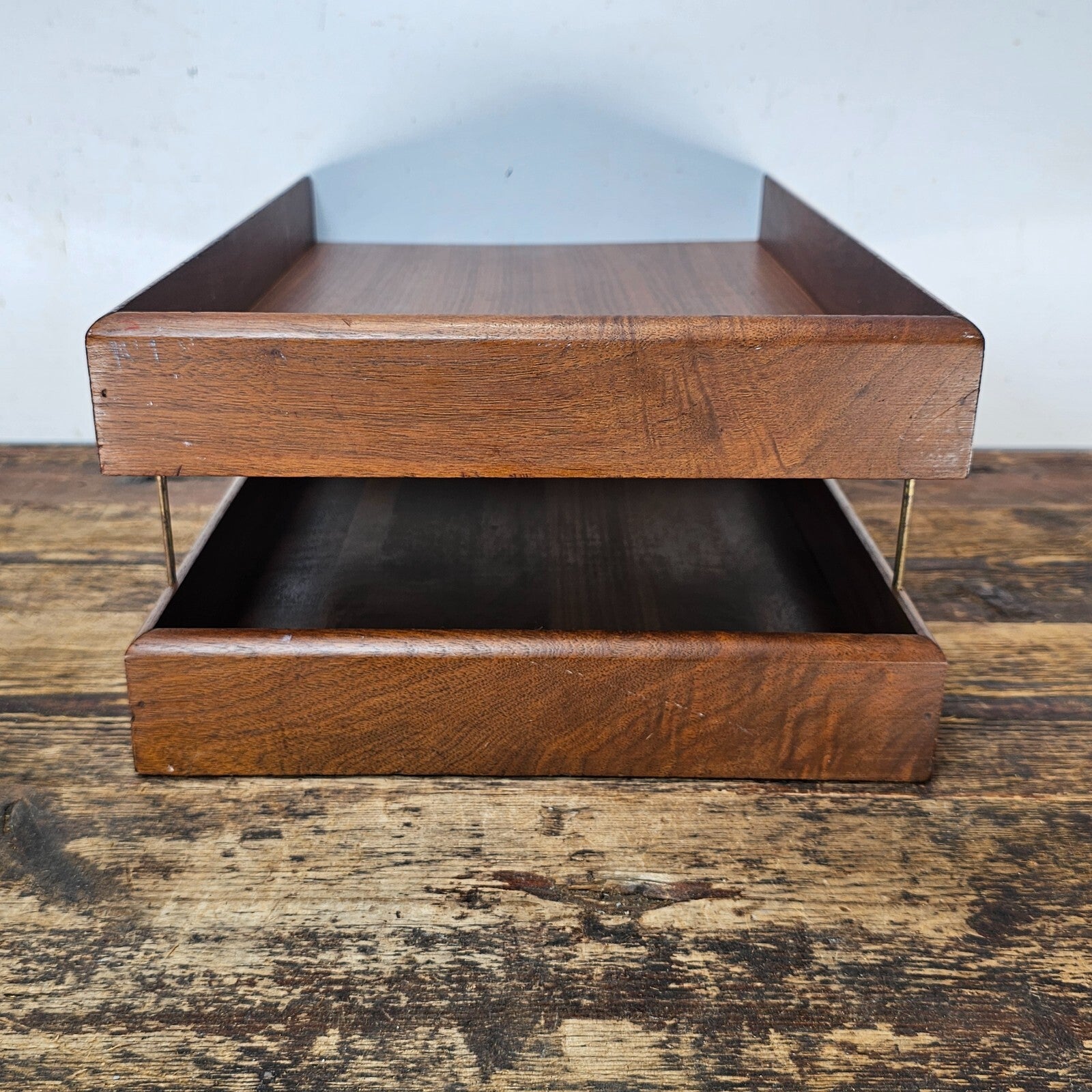 Carver Wood Products Solid Wood 2-Tier Desk Tray Set Mid-Century Modern