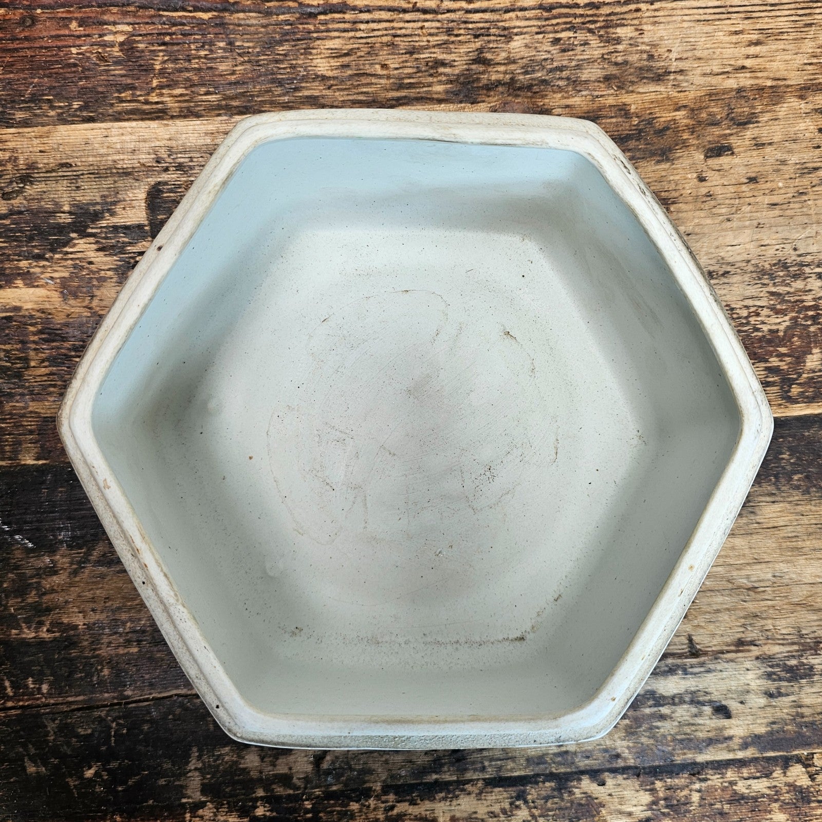 Vintage Blue & White Porcelain Chinoiserie Hexagonal Lidded Jar