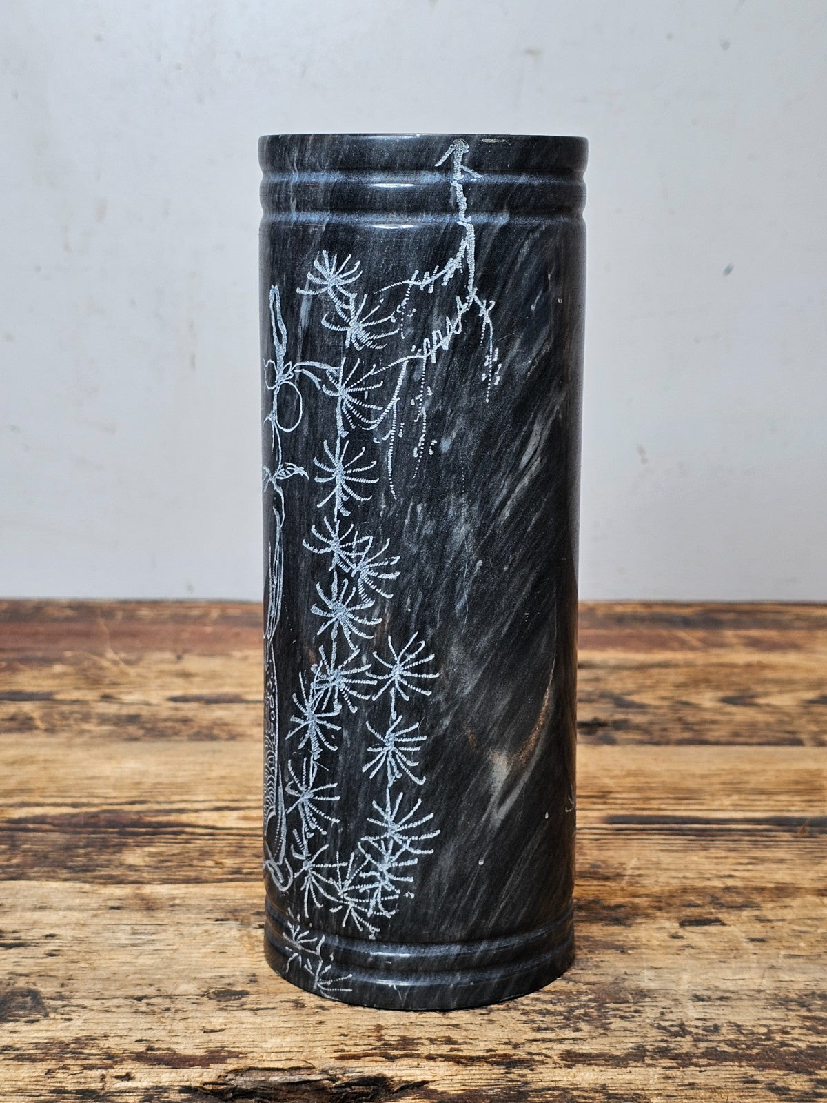 Vintage Chinese Etched Marble Vase / Brush Pot