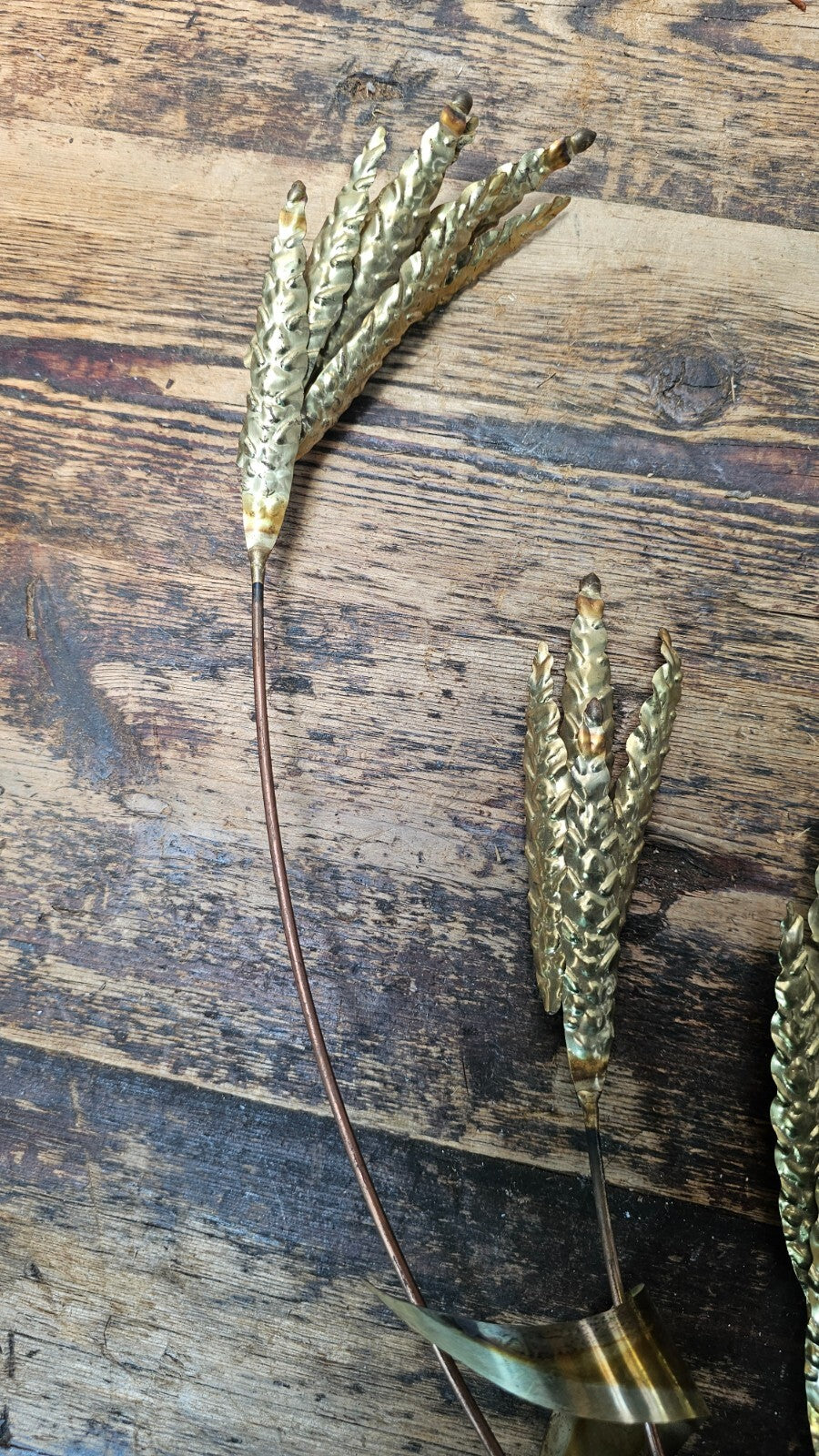 Vintage 70's Brass Metal Wheat Wall Hanging Art 29"H