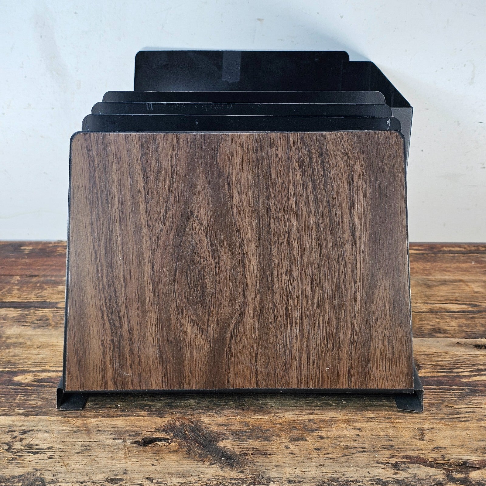 Vintage Mid-Century Hunt Desk Organizer with Wood Grain Finish