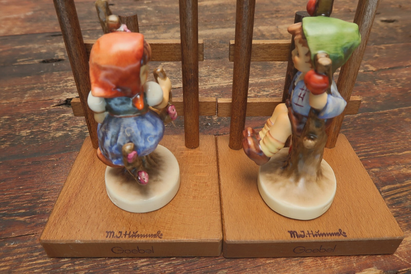 Vintage Hummel "Apple Tree Girl + Boy" HUM 252/A+B Porcelain Bookends Germany